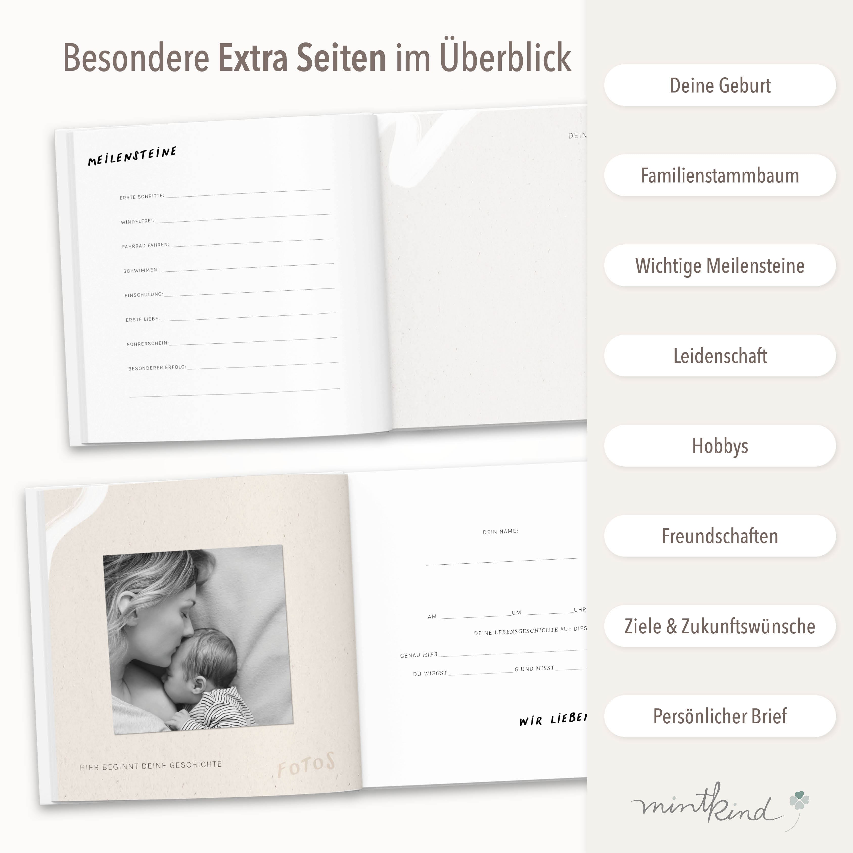 Erinnerungsbuch 18 Jahre Kindheit - Streifen Beige