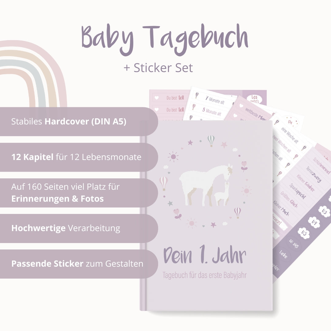 Baby-Tagebuch „Babys erstes Jahr" - Alpaka mit Stickern