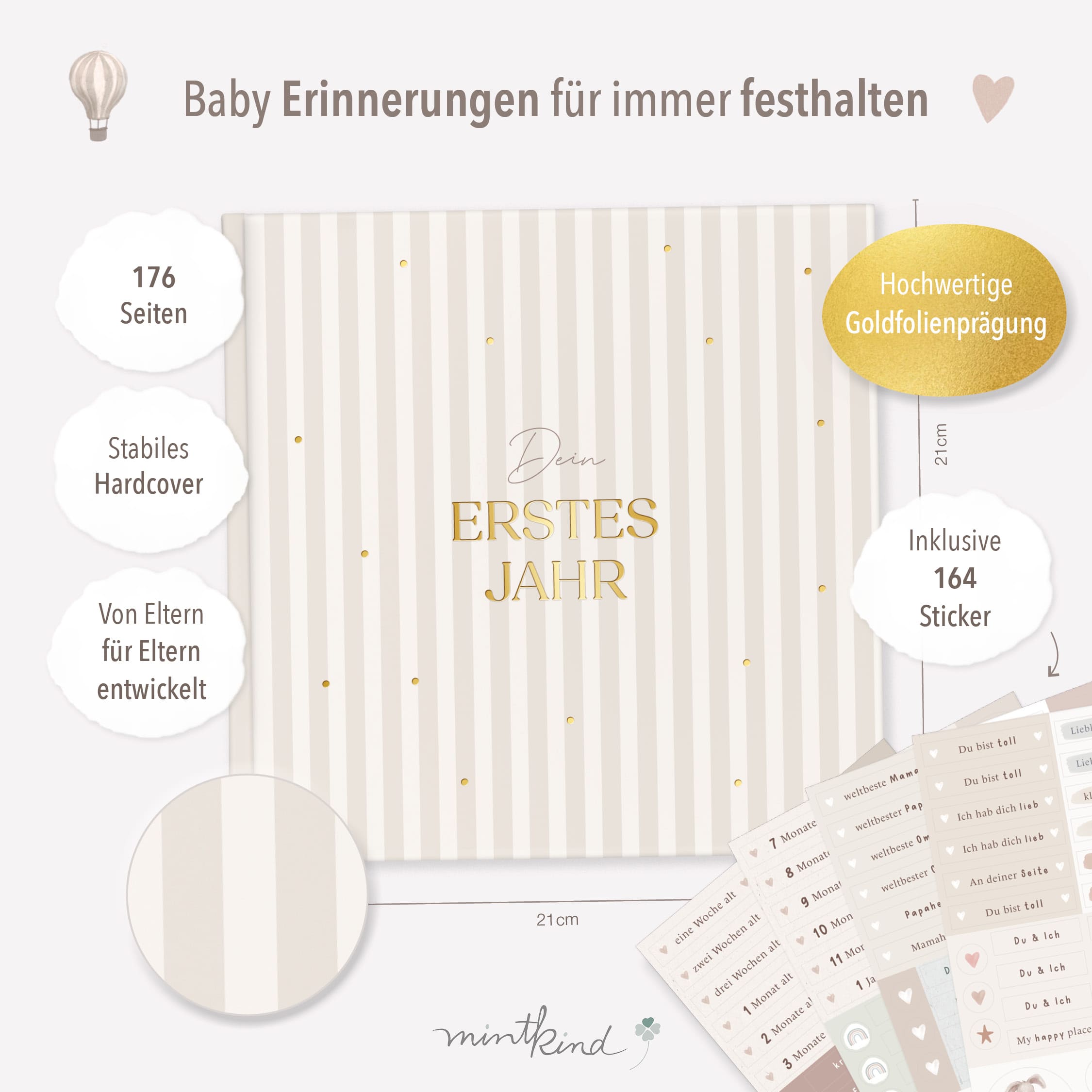 Babytagebuch Dein Erstes Jahr Beige Streifen 