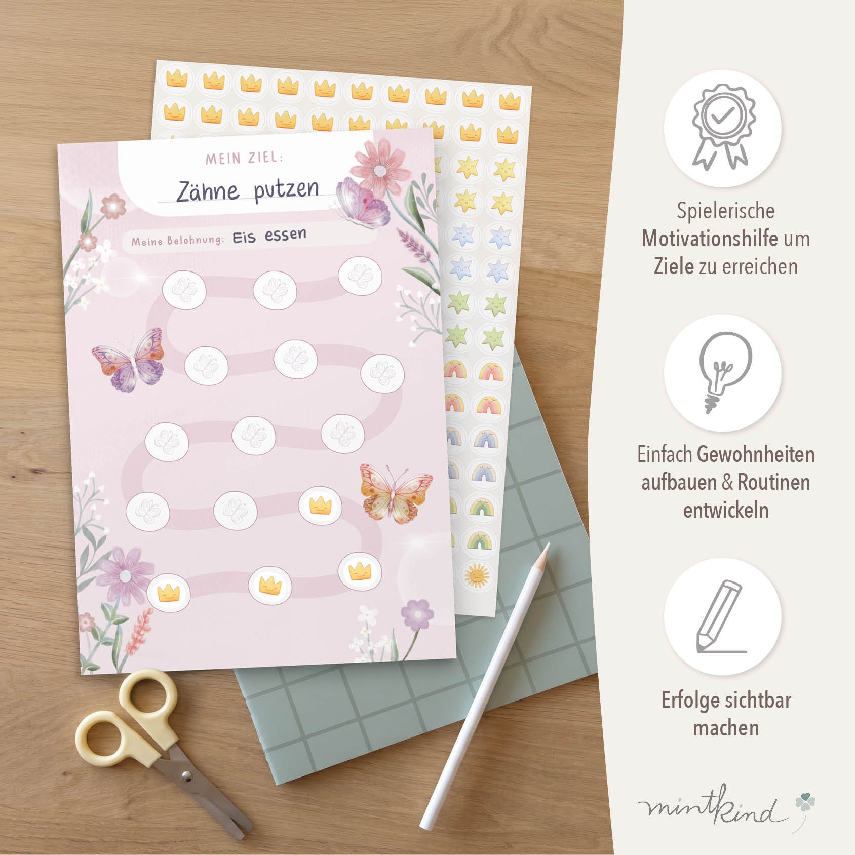 Belohnungsblock Motivationsblock Blumen