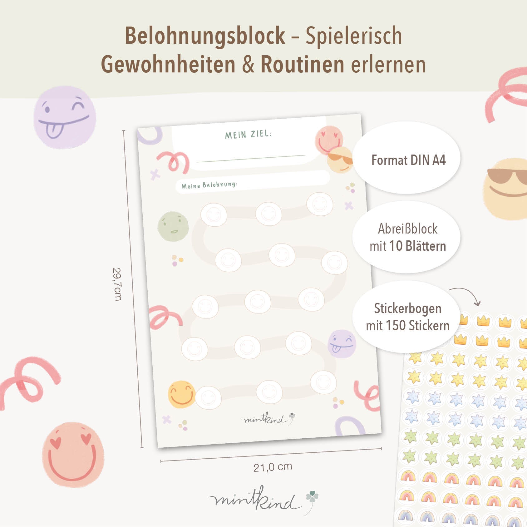 Belohnungsblock Motivationsblock Smileys