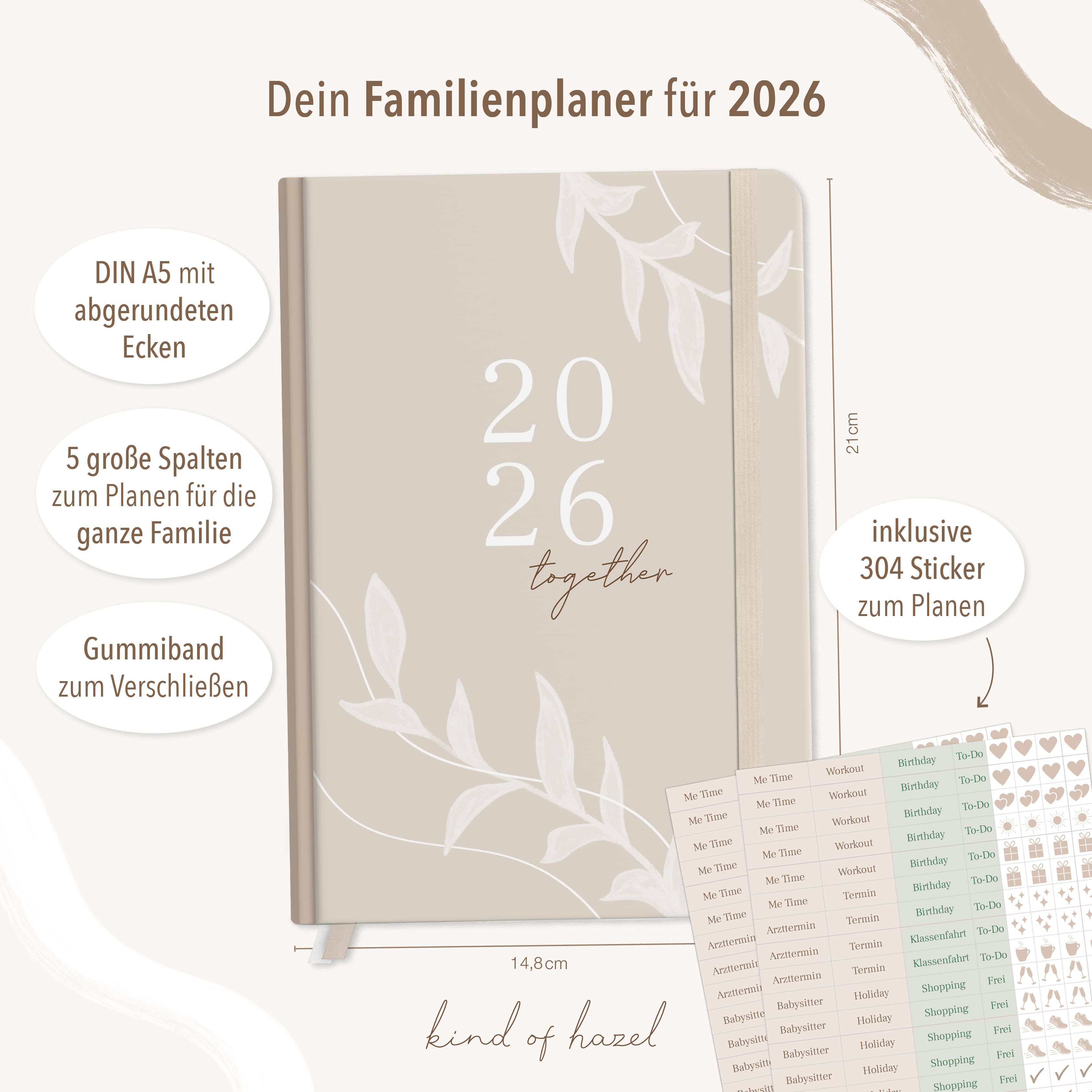 Buchkalender Familie 2026 A5 Beige 