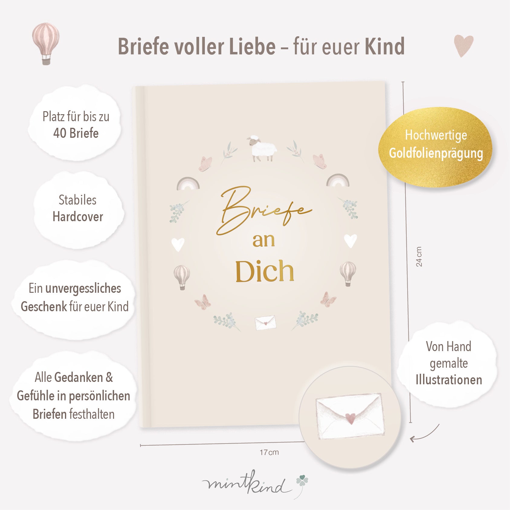 Erinnerungsbuch Briefe Baby Beige