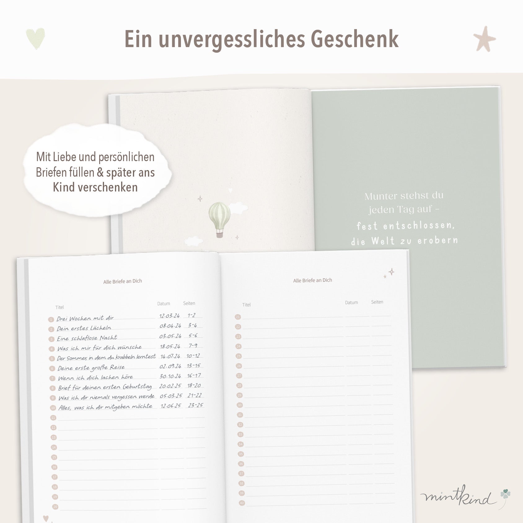 Erinnerungsbuch Briefe Baby Beige