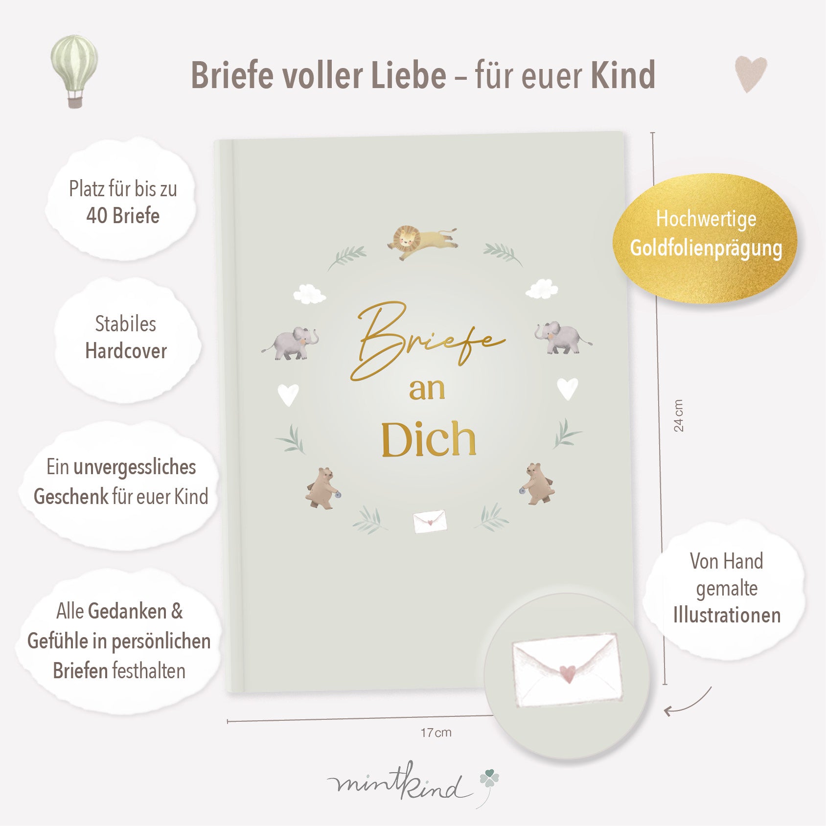 Erinnerungsbuch Briefe Baby Salbei