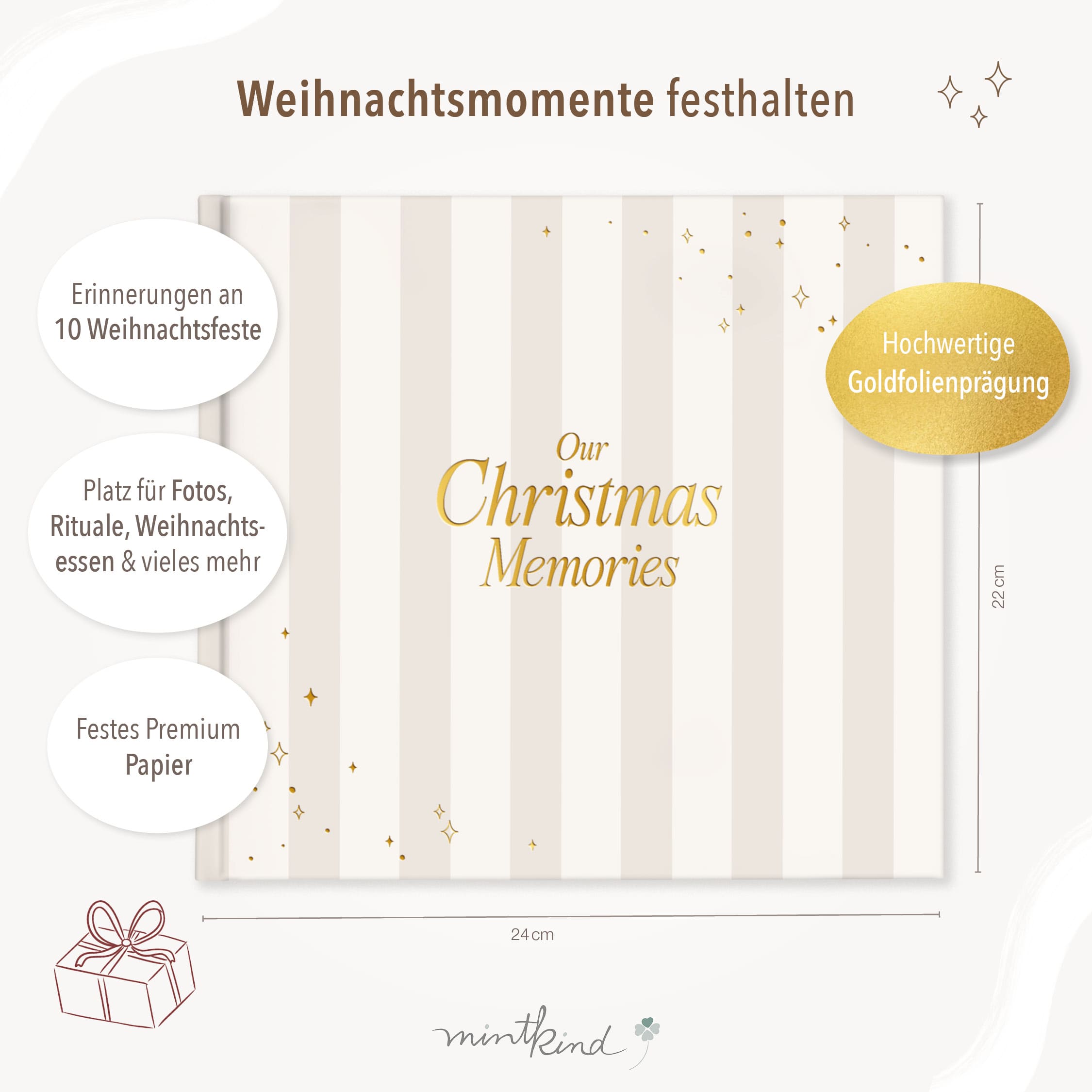 Erinnerungsbuch Weihnachten Familien Streifen Beige