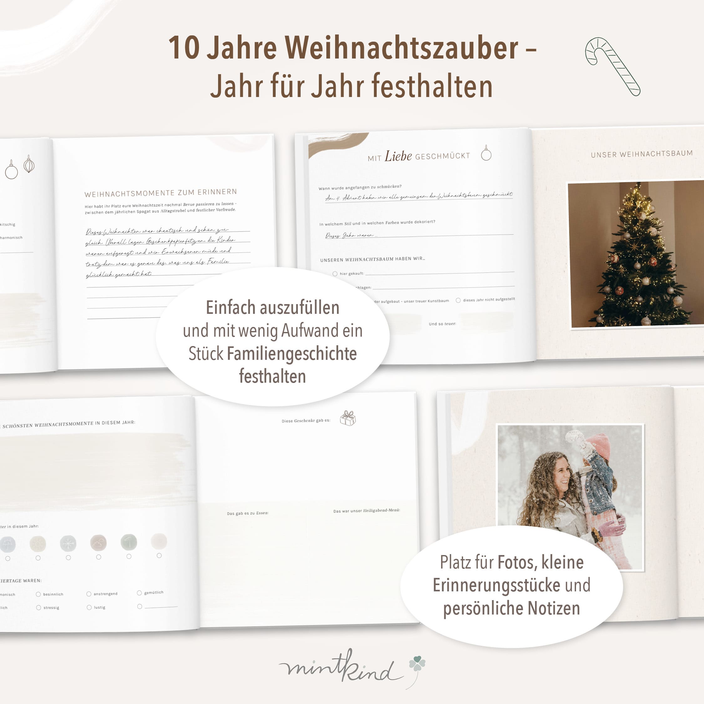 Erinnerungsbuch Weihnachten Familien Streifen Beige