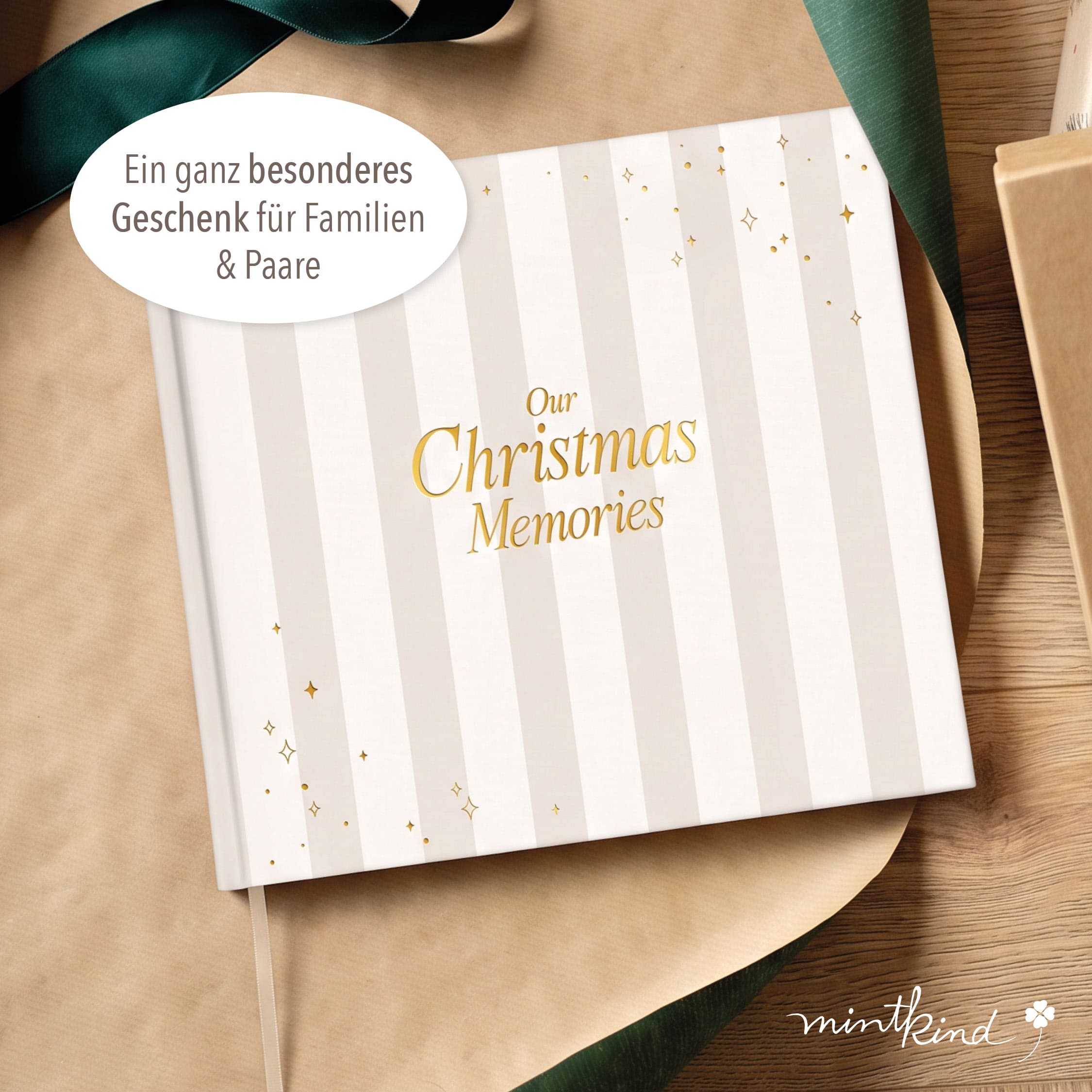 Erinnerungsbuch Weihnachten Familien Streifen Beige