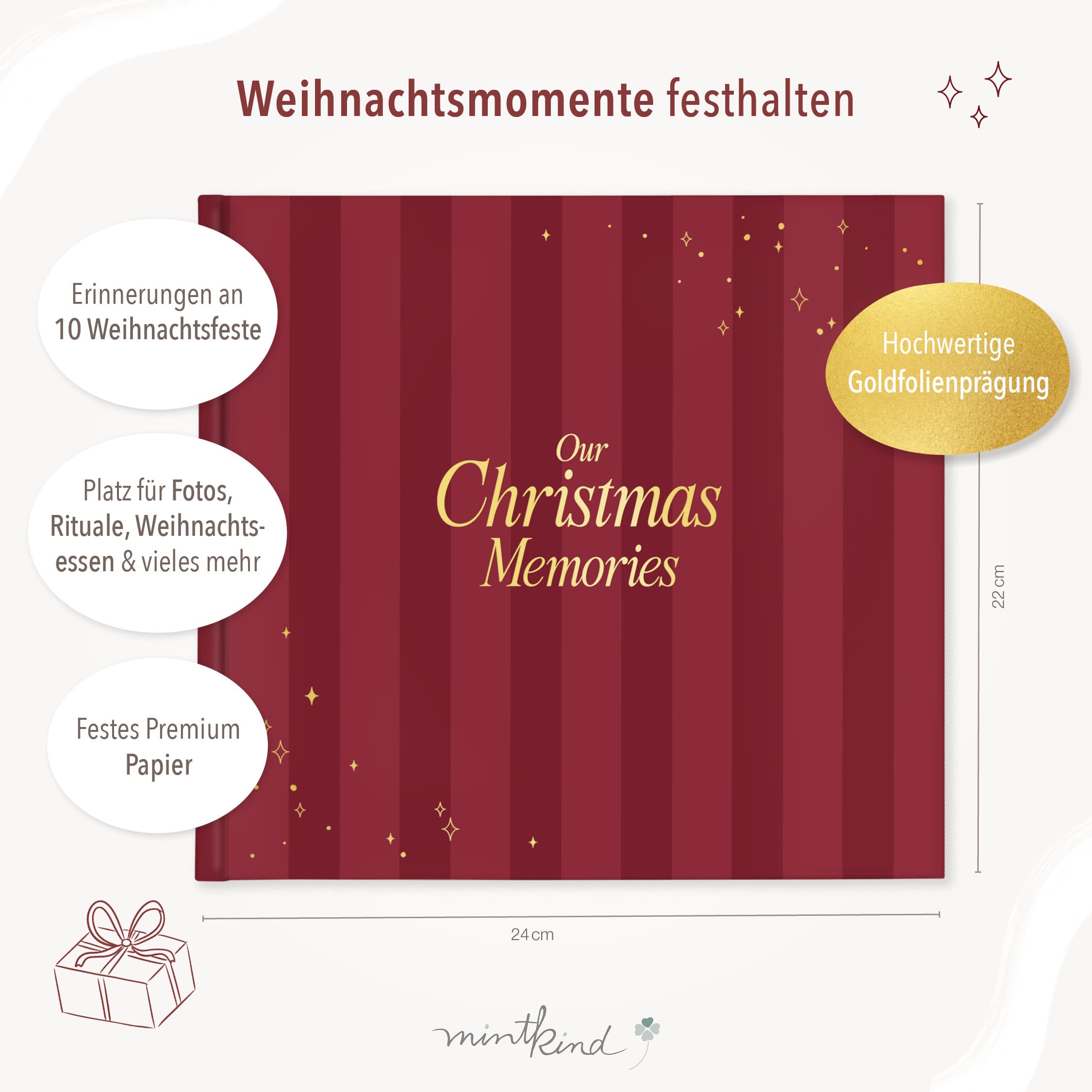 Erinnerungsbuch Weihnachten Familien Streifen Rot