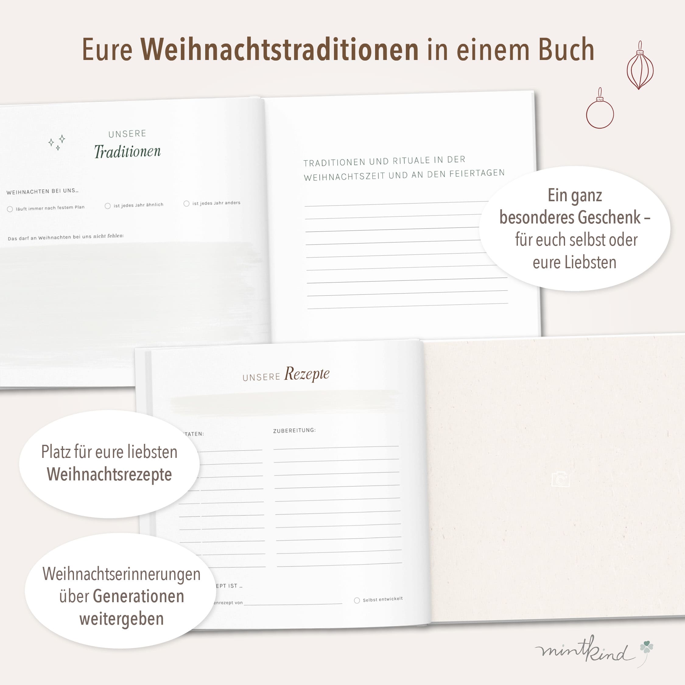 Erinnerungsbuch Weihnachten Familien Streifen Rot