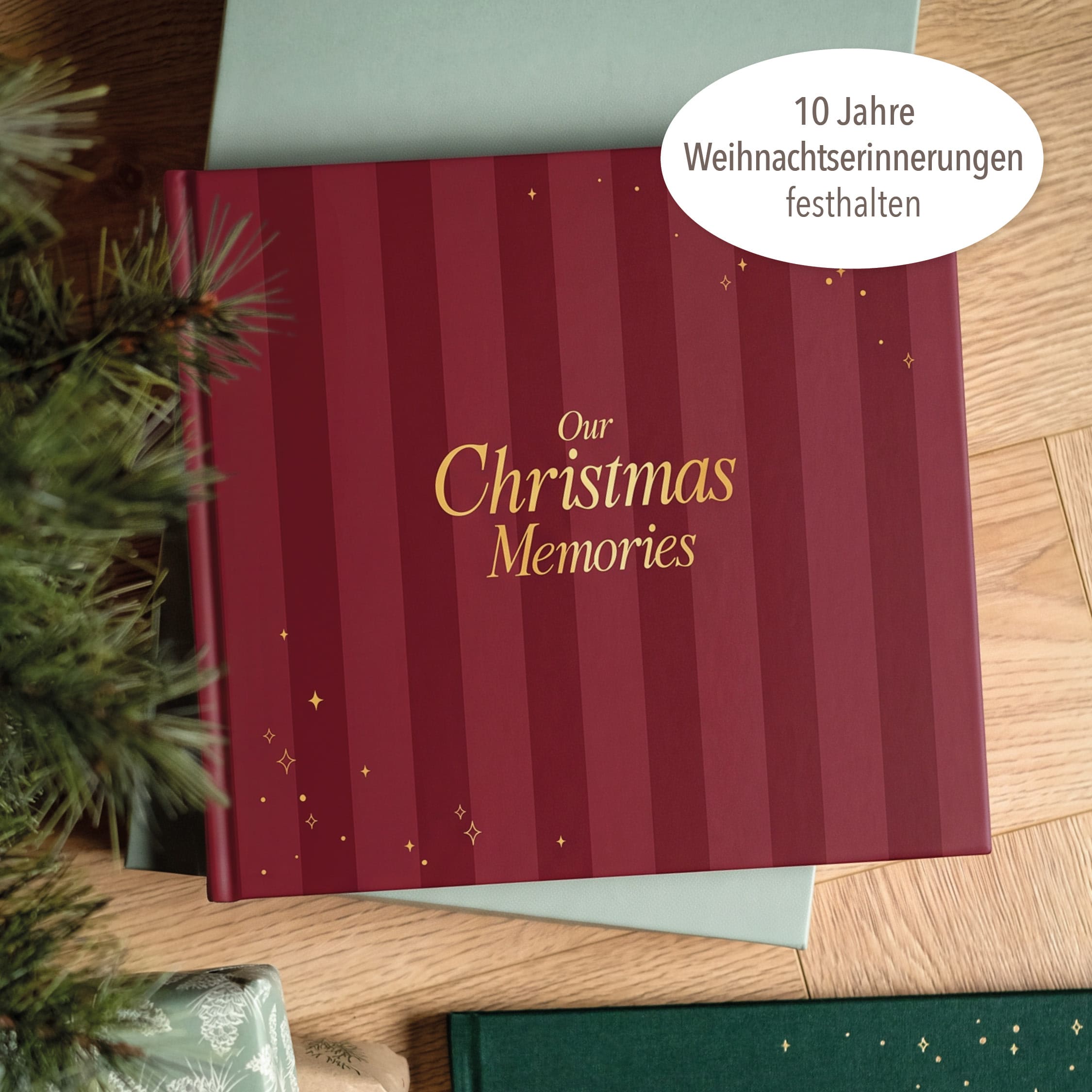 Erinnerungsbuch Weihnachten Familien Streifen Rot
