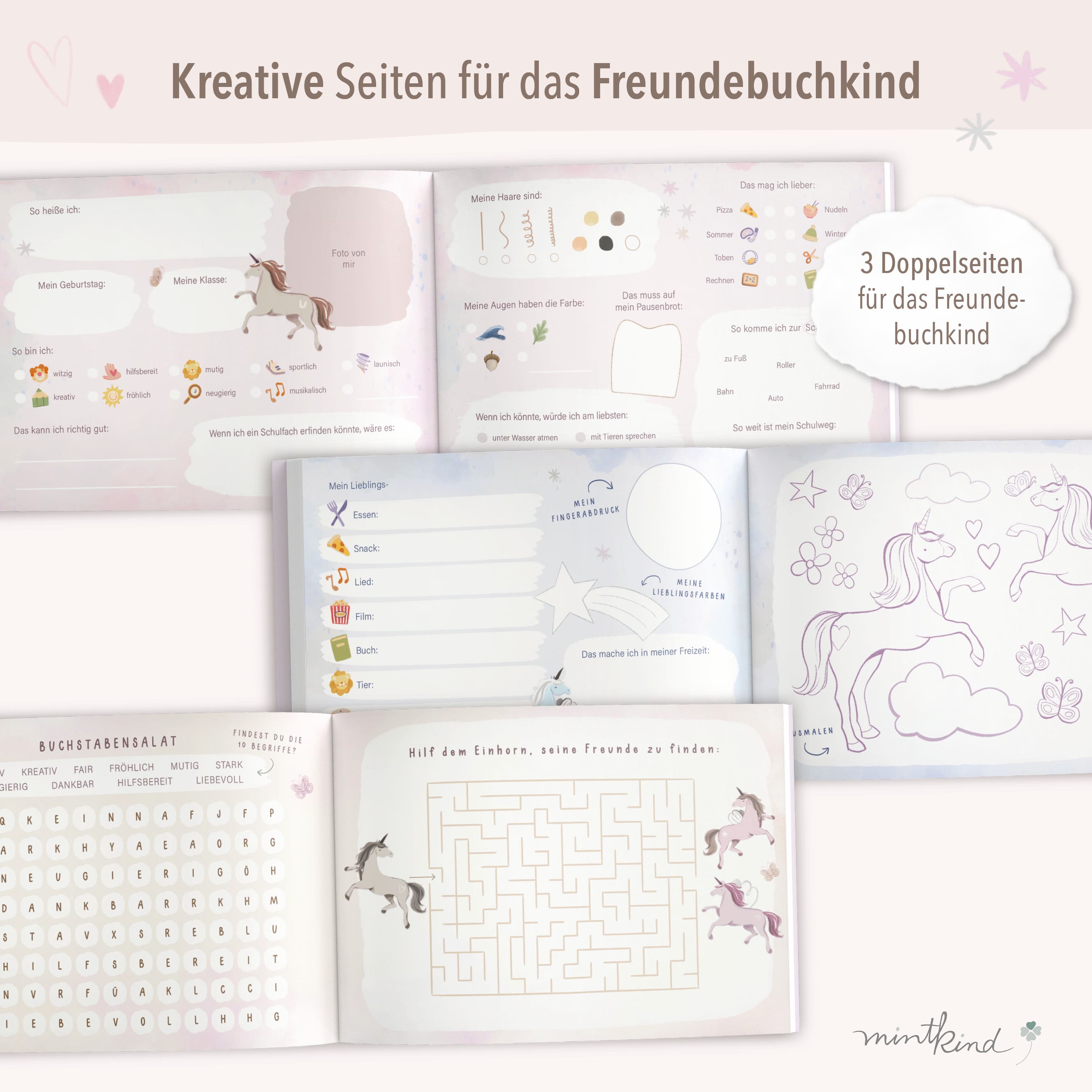 ROTH Freundebuch EINHORN Portrait DIN A5 – 64 Seiten Für Schulfreunde, Mädchen