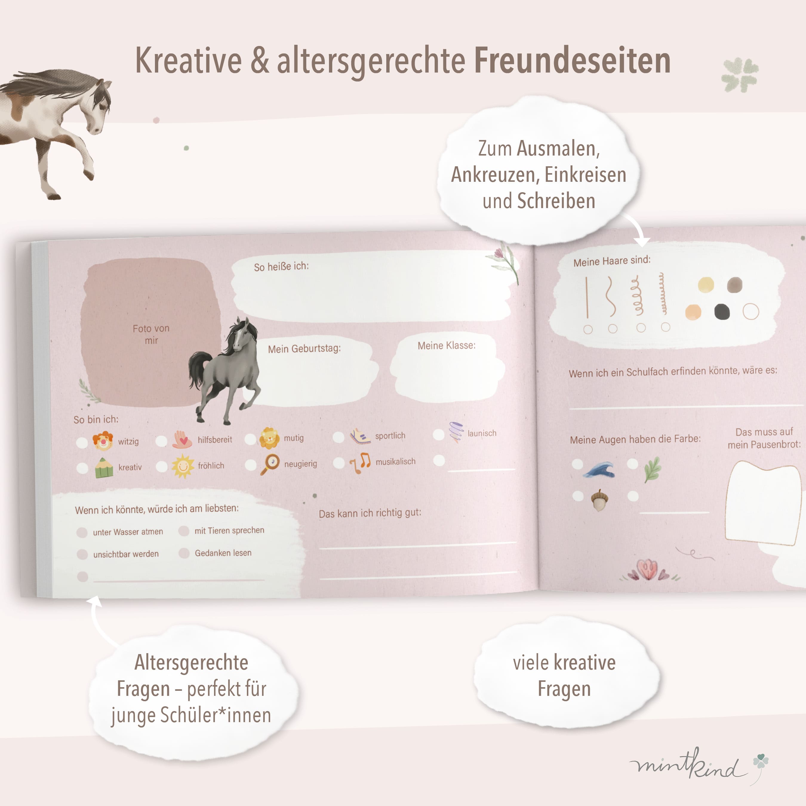 Freundebuch im Pferde-Design Beige