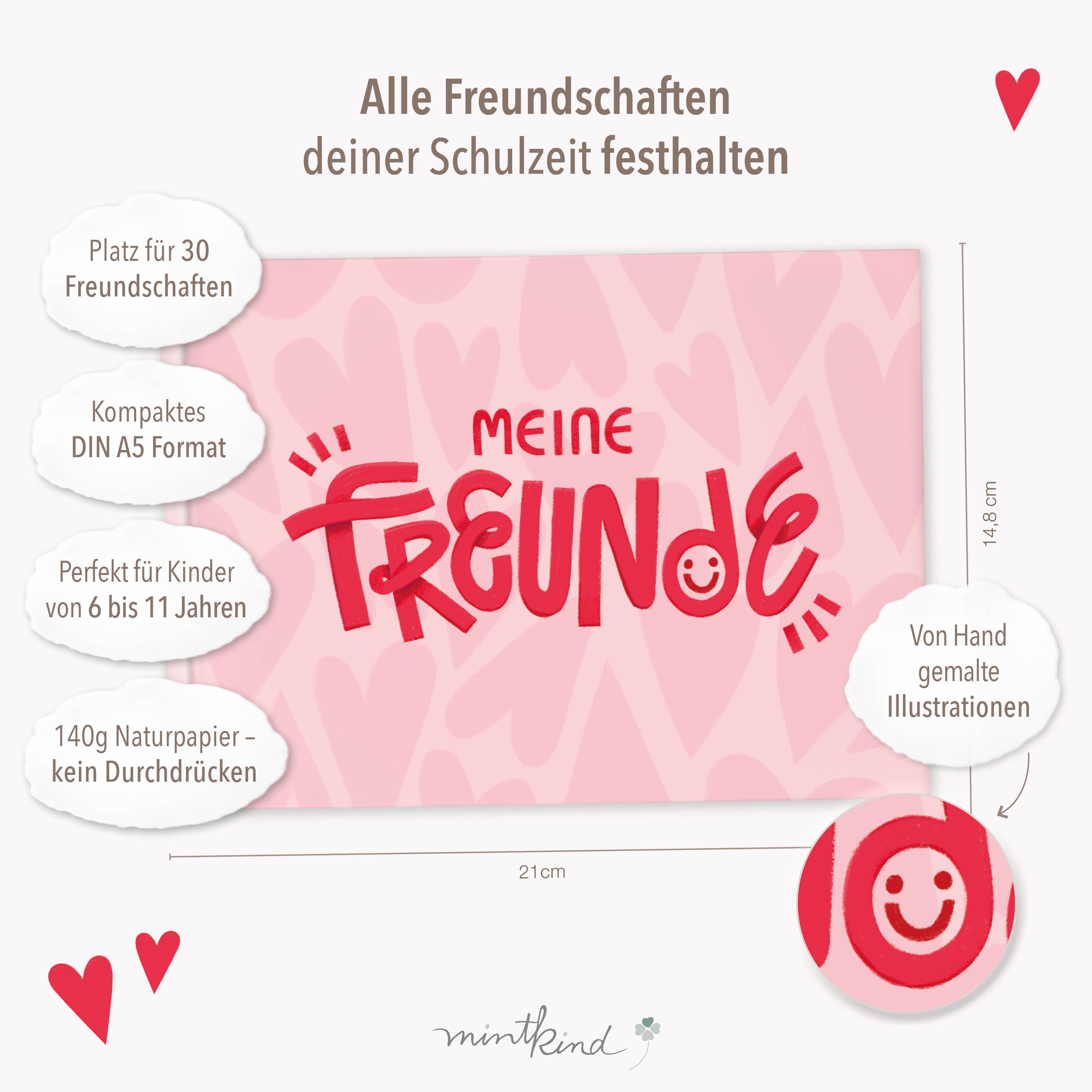 Freundebuch für die Schule Herzen