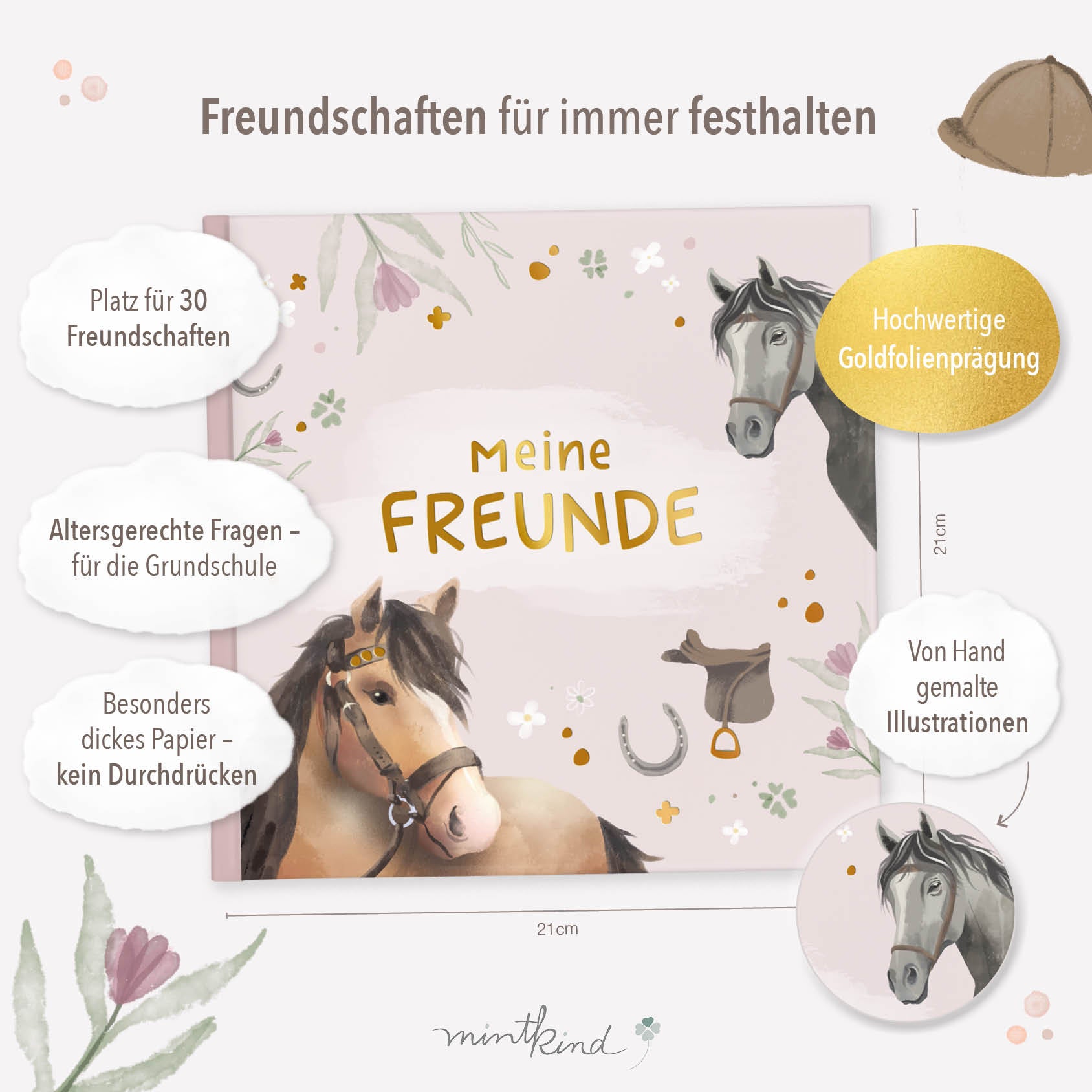 Freundebuch im Pferde-Design Grundschule Rosa groß
