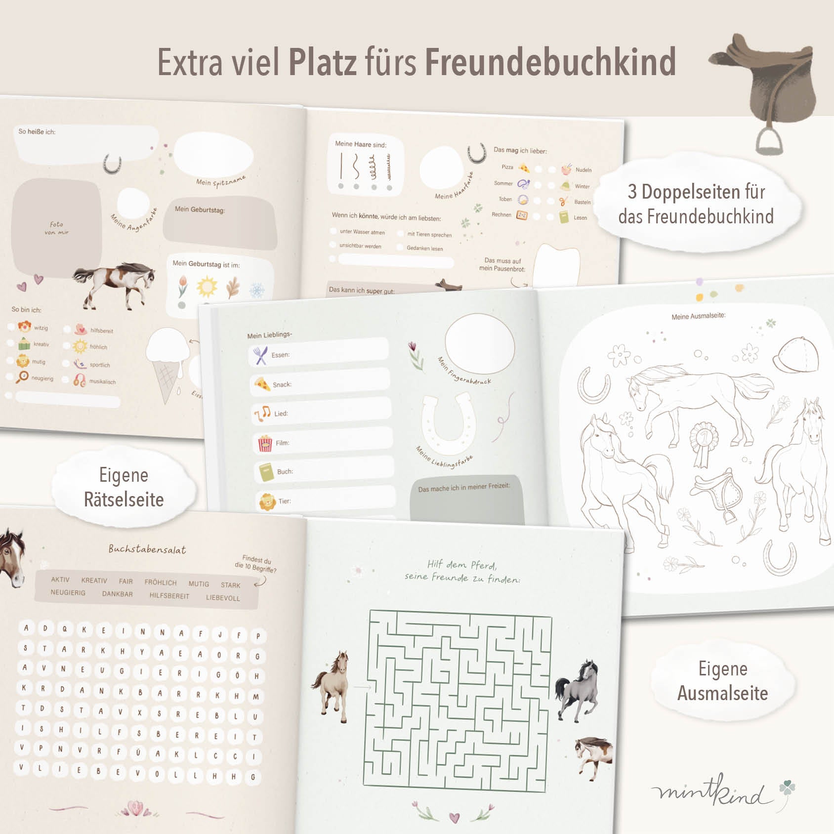 Freundebuch im Pferde-Design Grundschule Rosa groß