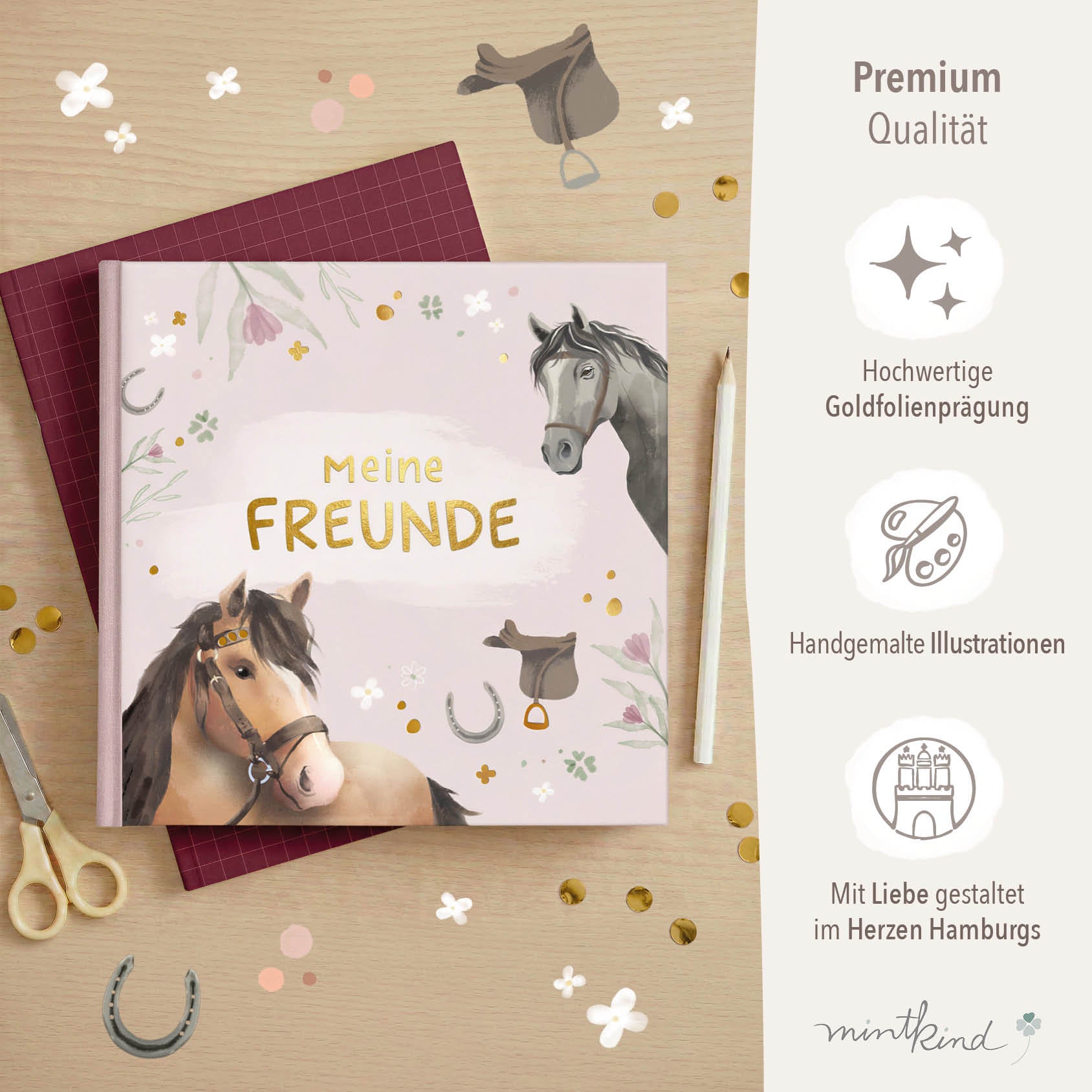 Freundebuch im Pferde-Design Grundschule Rosa groß