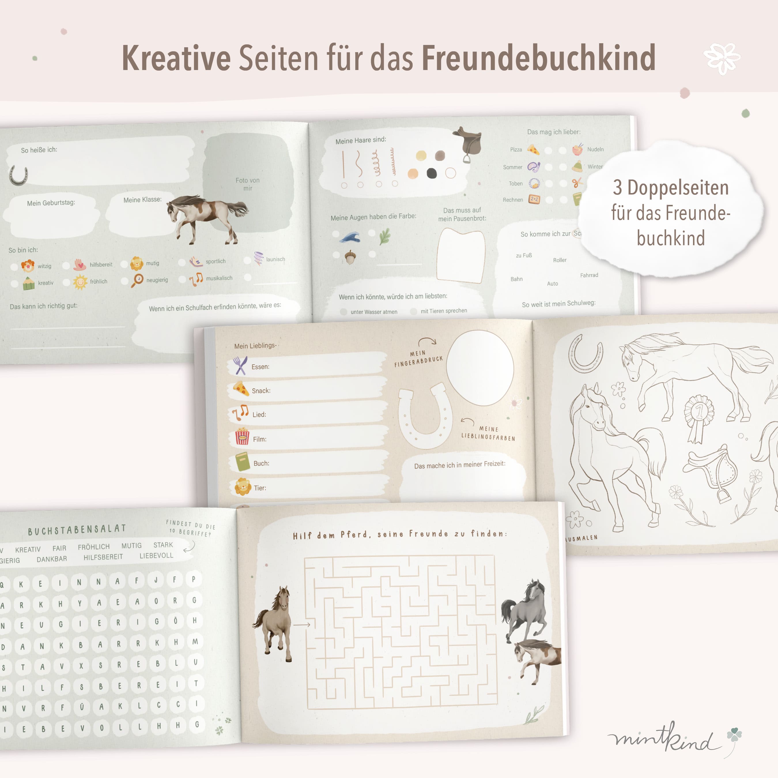 Freundebuch im Pferde-Design Rosa