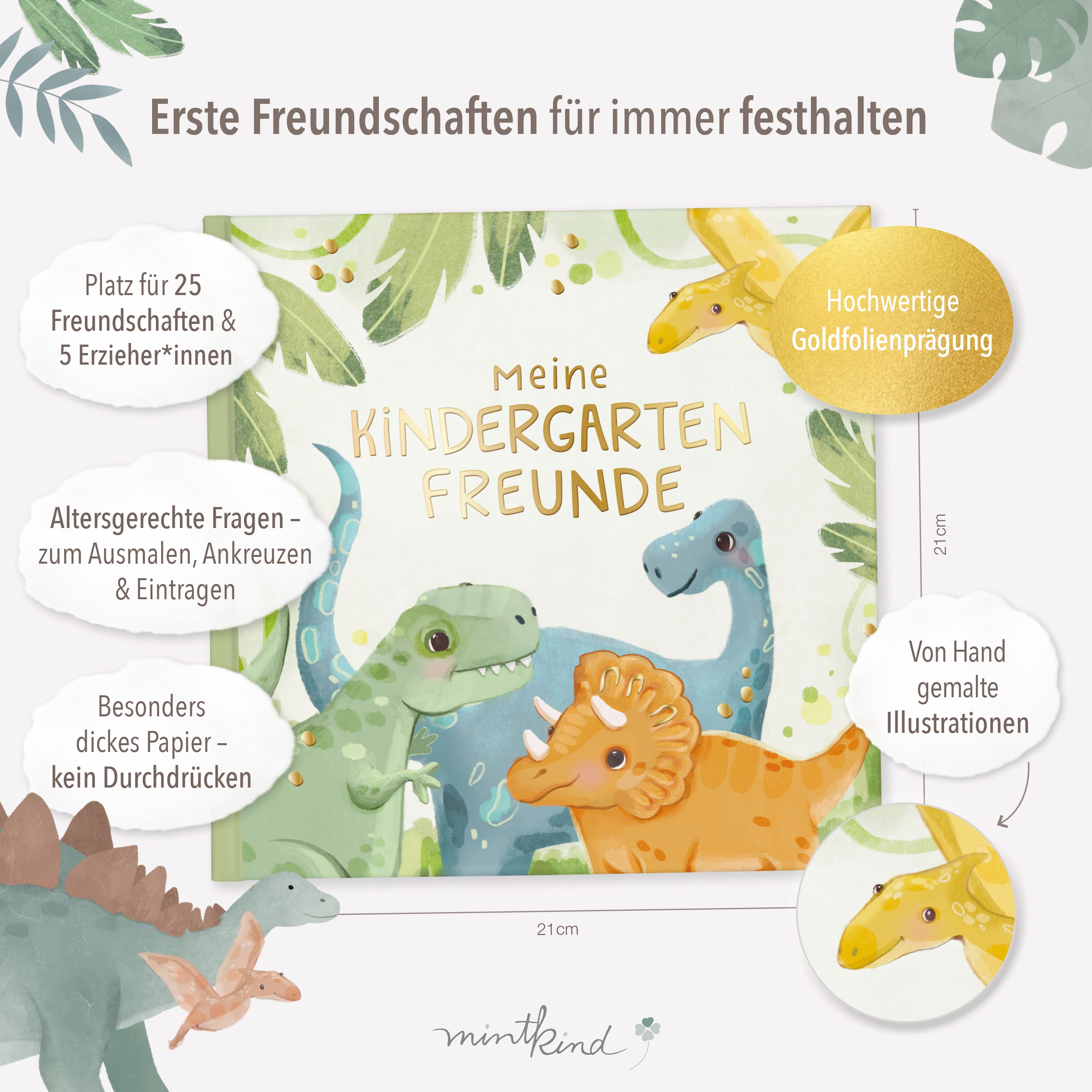 Freundebuch Kindergarten Dino quadratisch groß