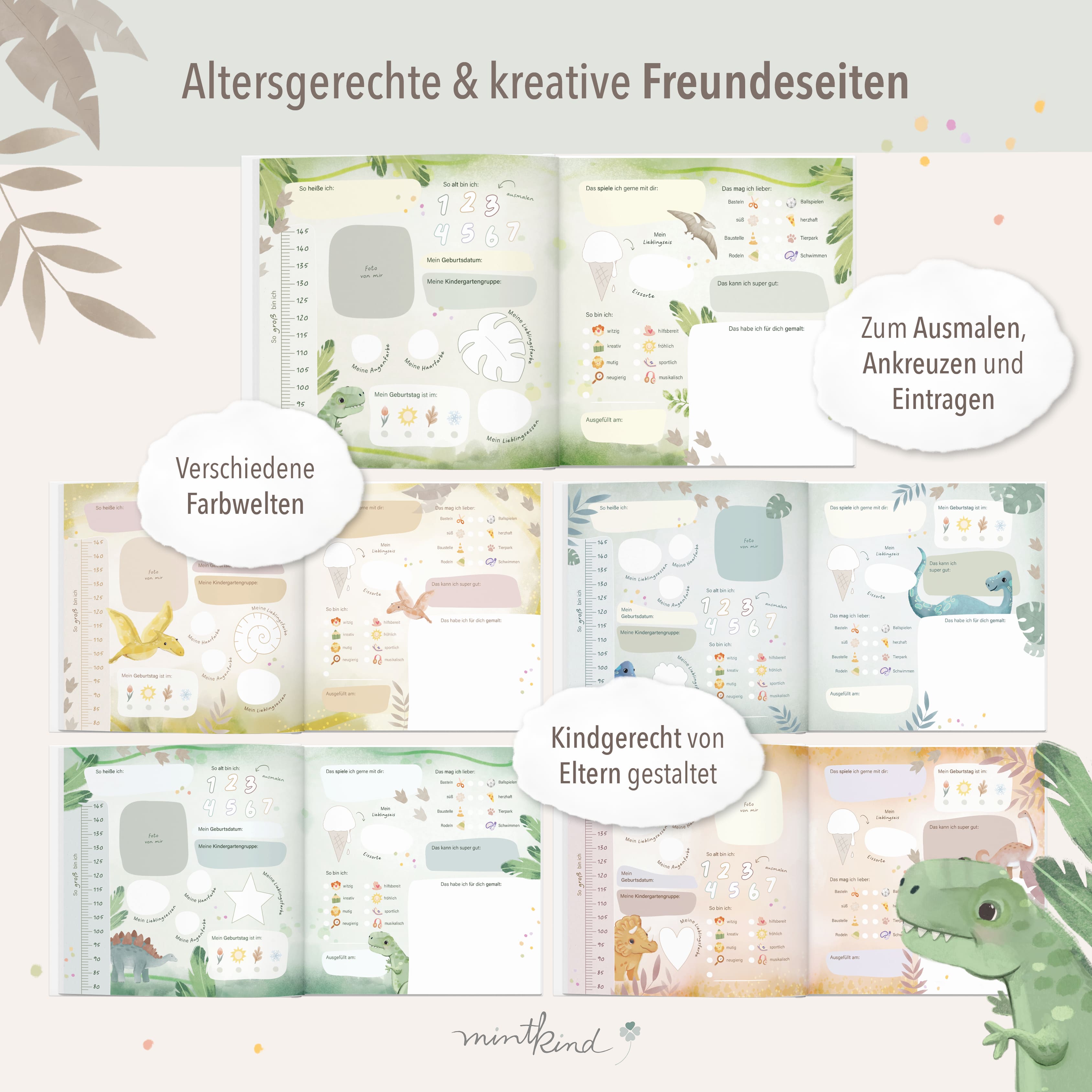 Freundebuch Kindergarten Dino quadratisch groß