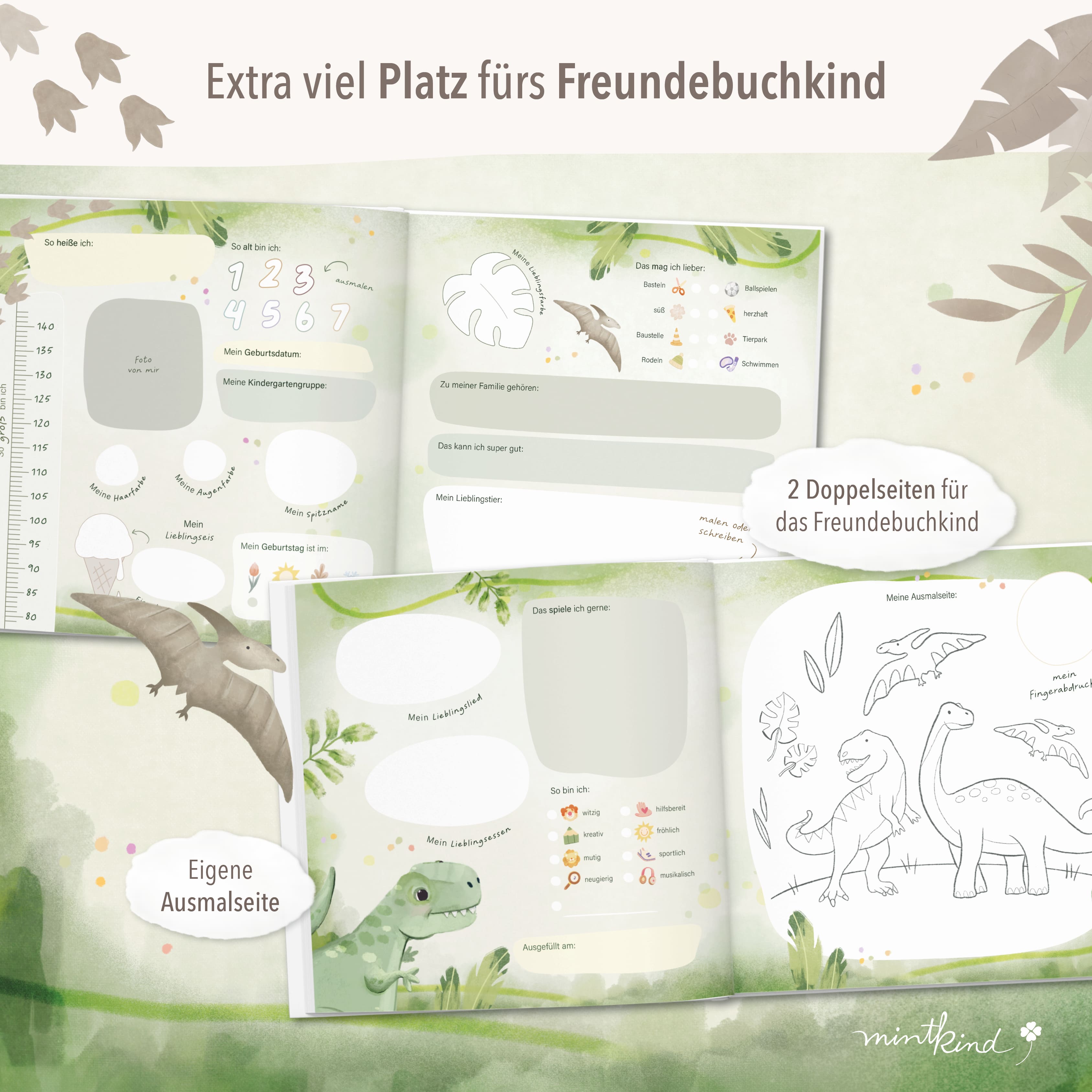 Freundebuch Kindergarten Dino quadratisch groß