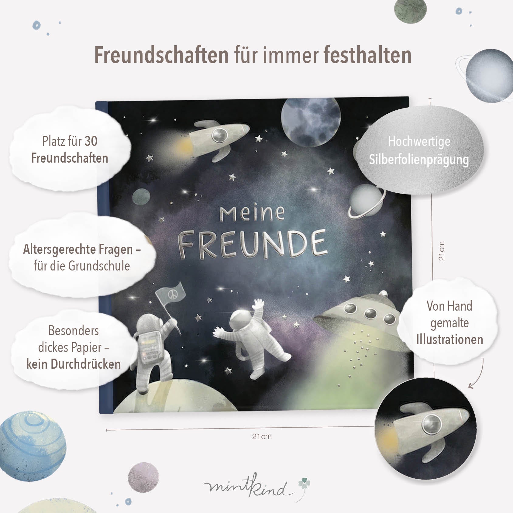Freundebuch Grundschule im Weltall-Design Blau groß