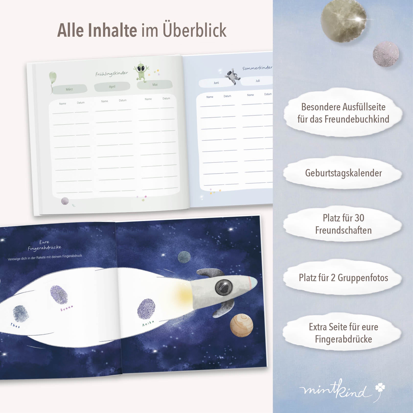 Freundebuch Grundschule im Weltall-Design Blau groß