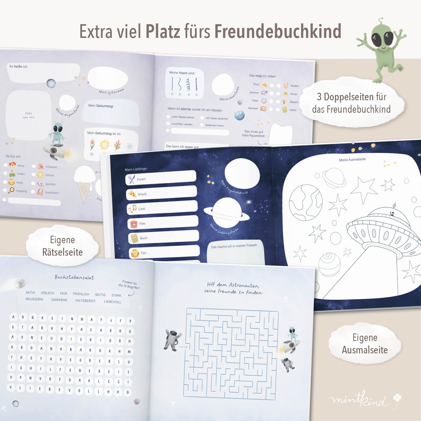 Freundebuch Grundschule im Weltall-Design Blau groß