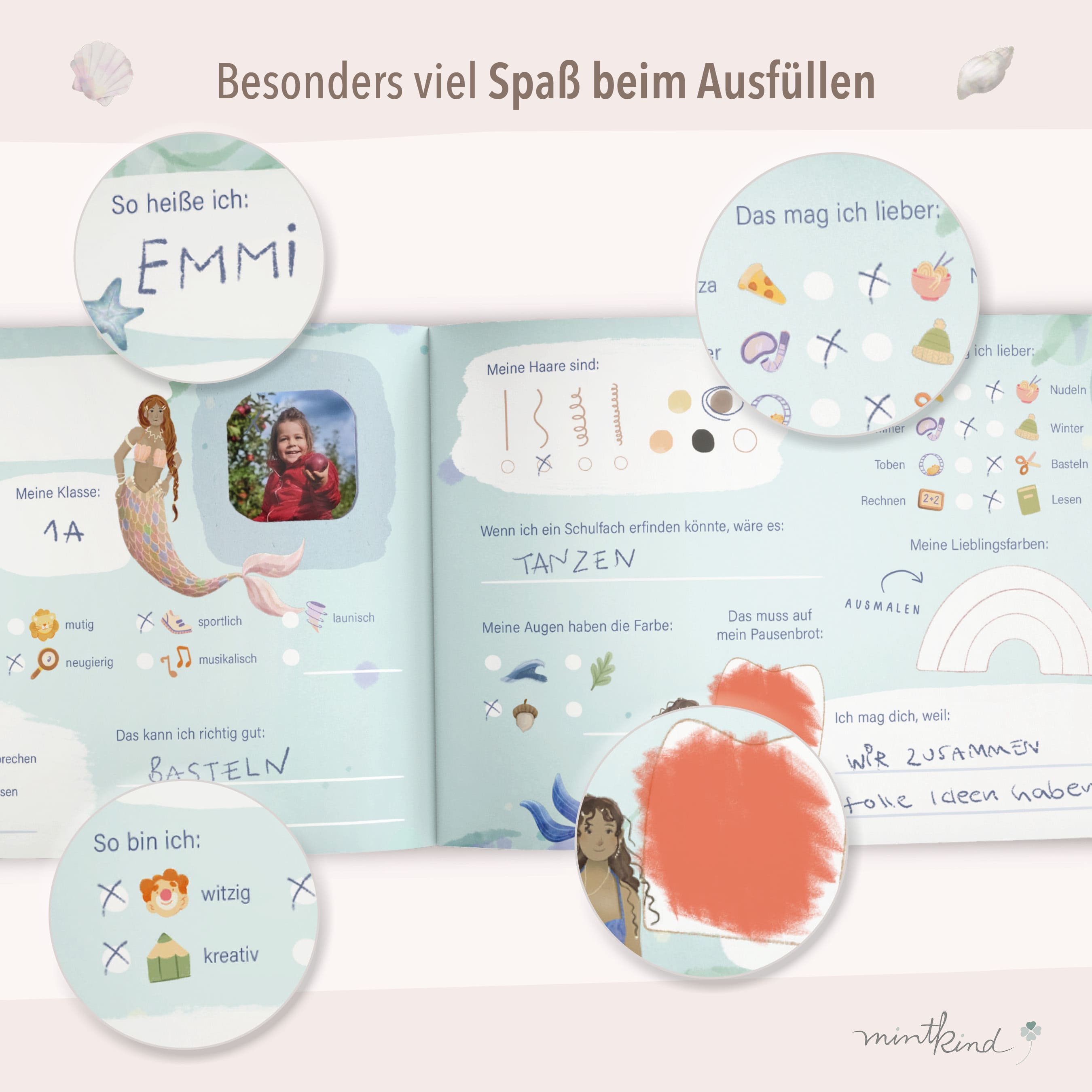 Freundebuch für die Grundschule im Meerjungfrau-Design