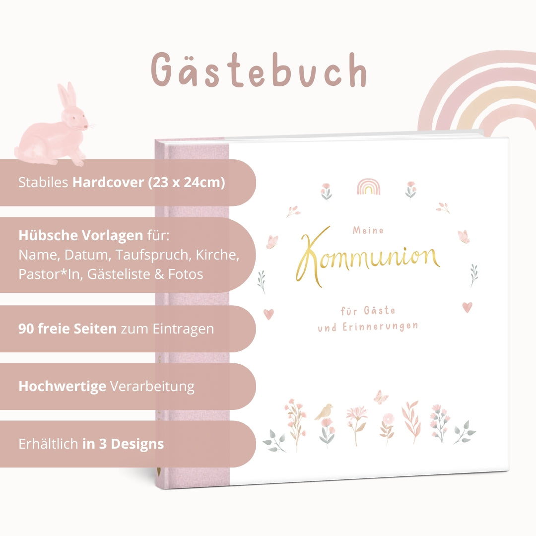 Gästebuch Kommunion rosa blumen