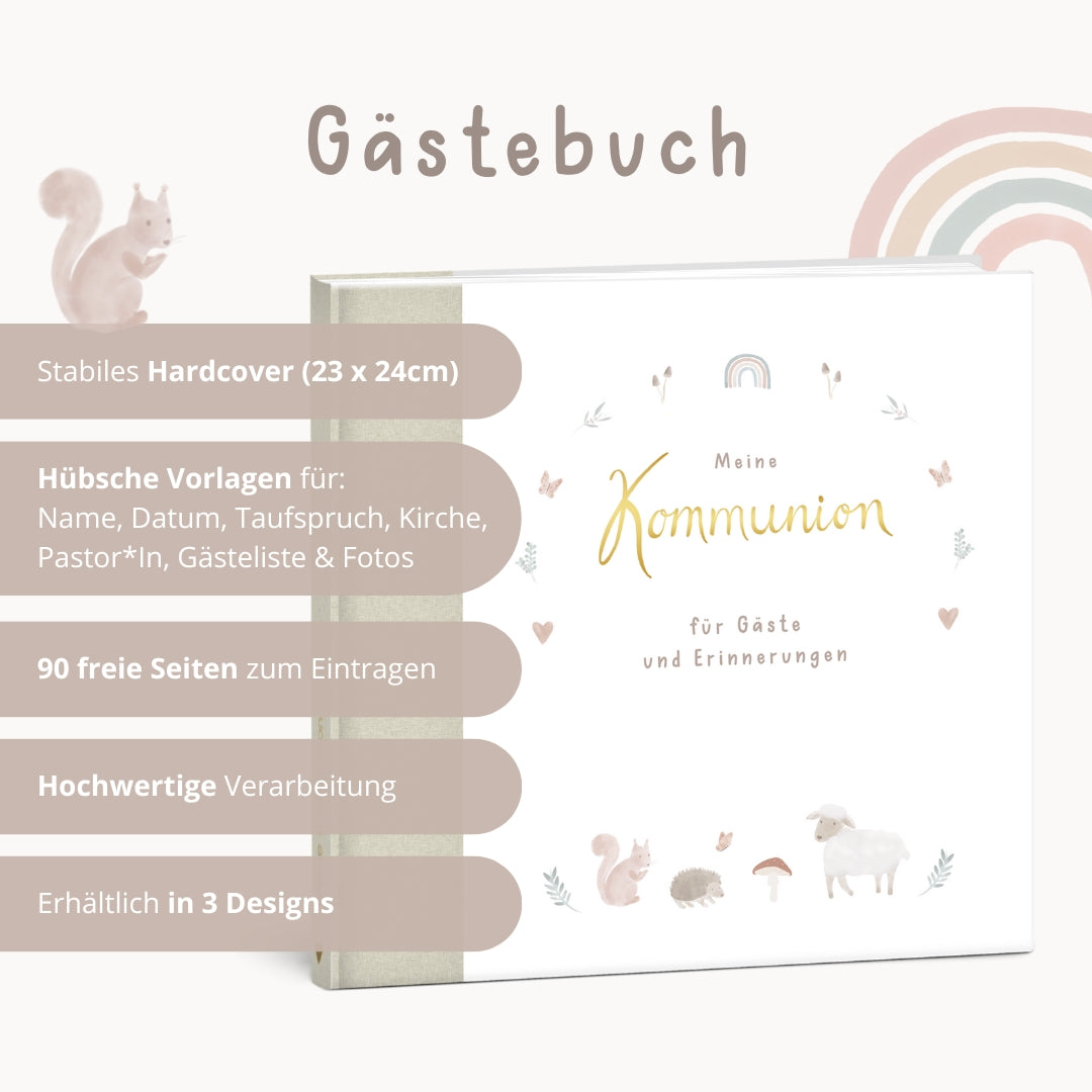 Gästebuch Kommunion beige tiere