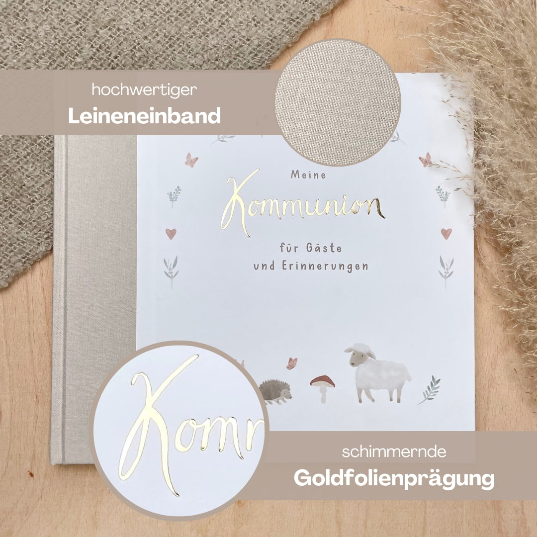 Gästebuch Kommunion beige tiere