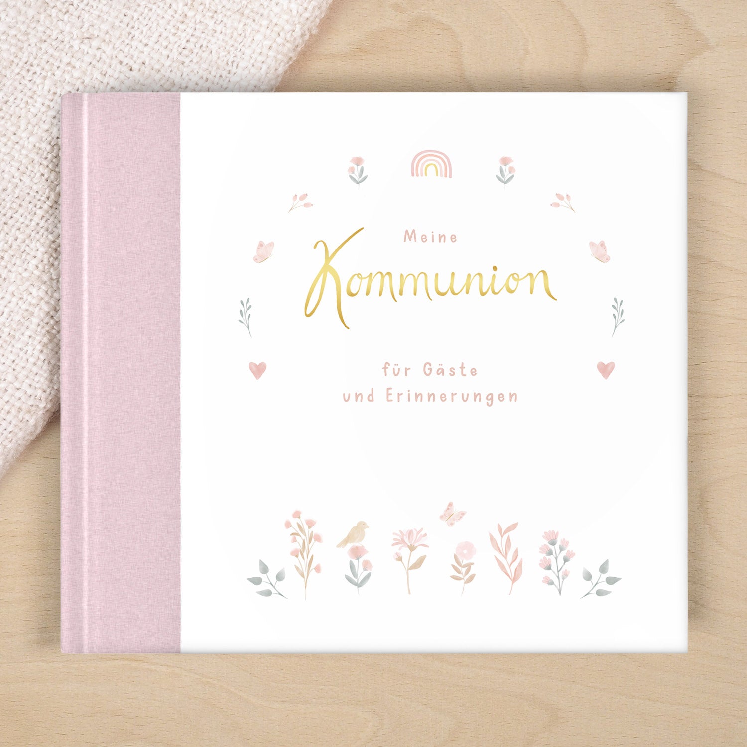 Gästebuch Kommunion rosa blumen
