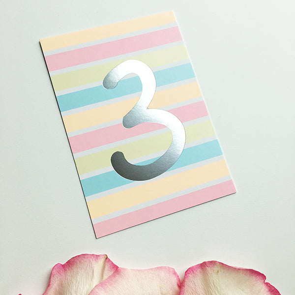 Mini-Kärtchen "3" - Silber & Pastell