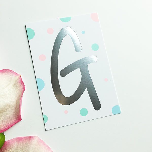 Mini-Kärtchen "G" - Silber & Pastell