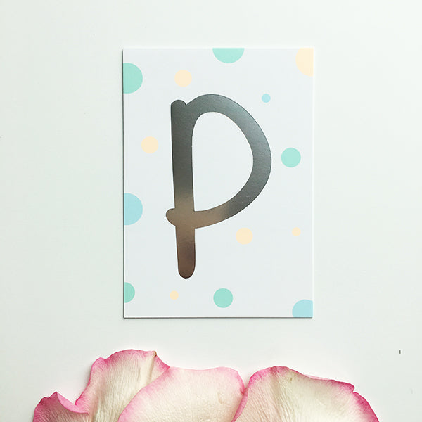 Mini-Kärtchen "P" - Silber & Pastell