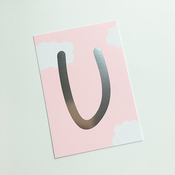 Mini-Kärtchen "U" - Silber & Pastell