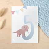 Geburtstag Glückwunschkarte  "5" - Dino