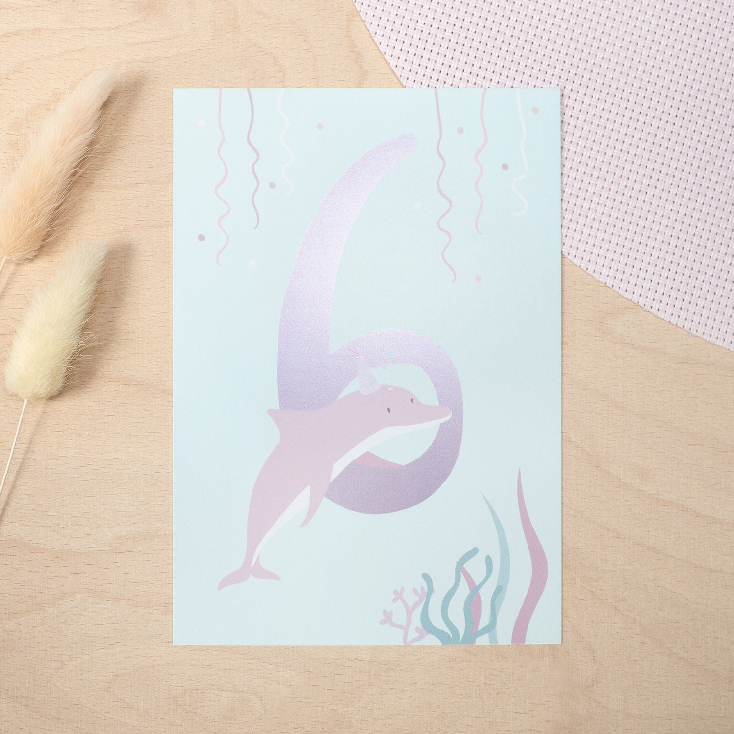 Geburtstag Glückwunschkarte  "6" - Delfin