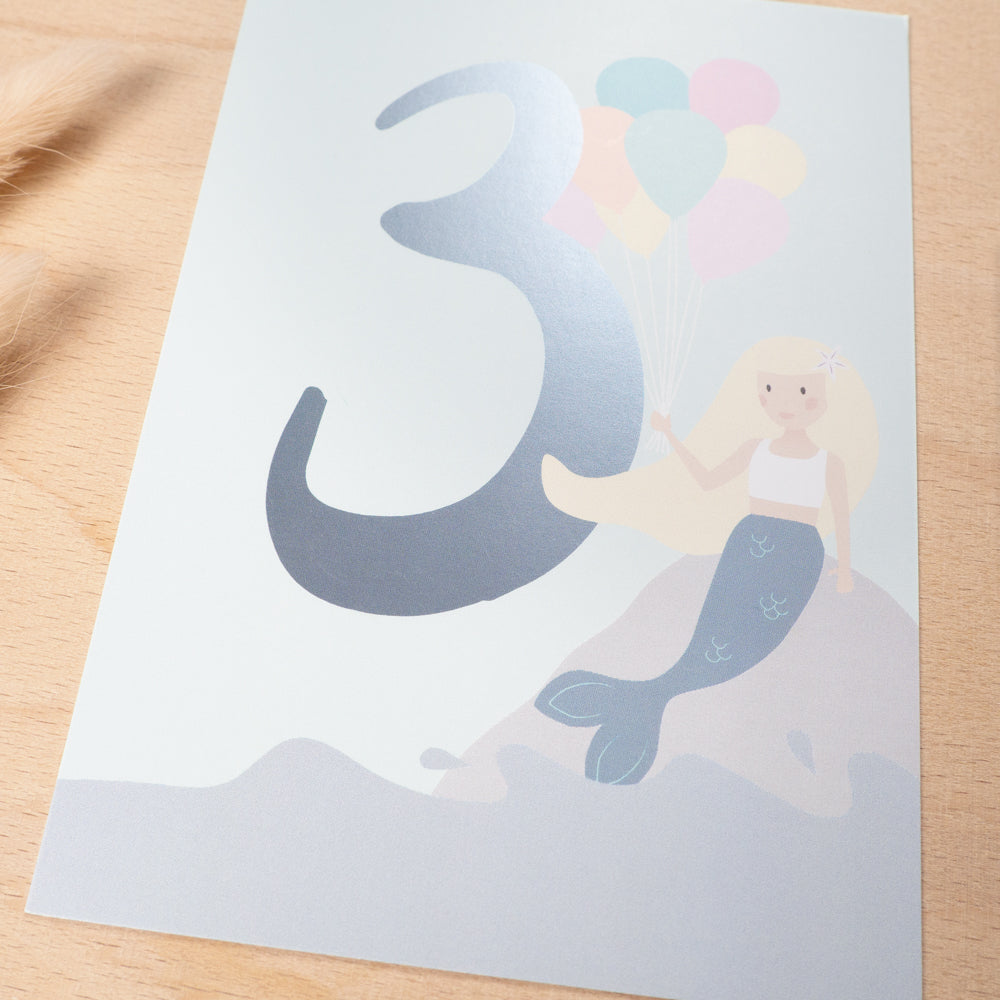 Geburtstag Glückwunschkarte  "3" - Meerjungfrau