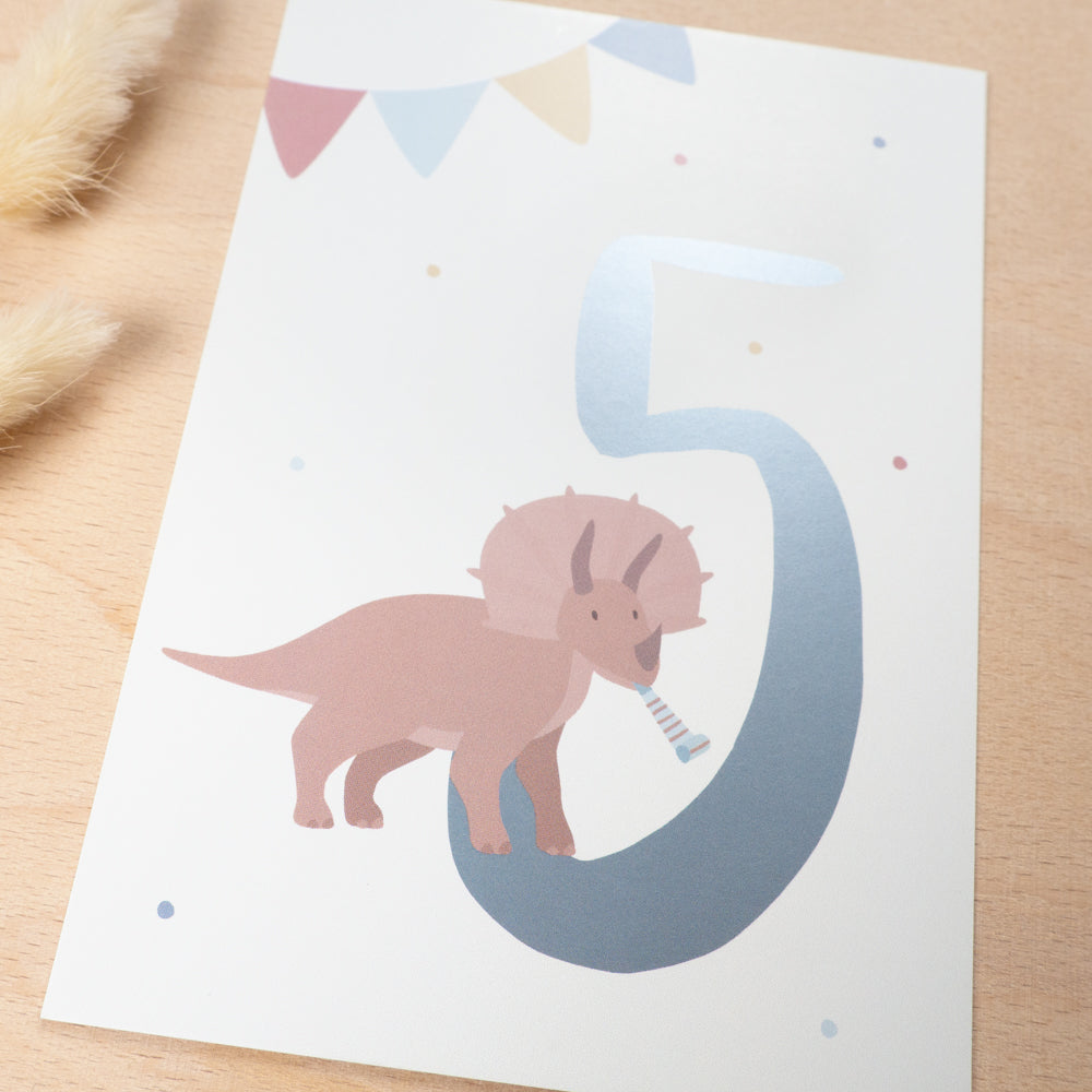 Geburtstag Glückwunschkarte  "5" - Dino