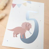 Geburtstag Glückwunschkarte  "5" - Dino
