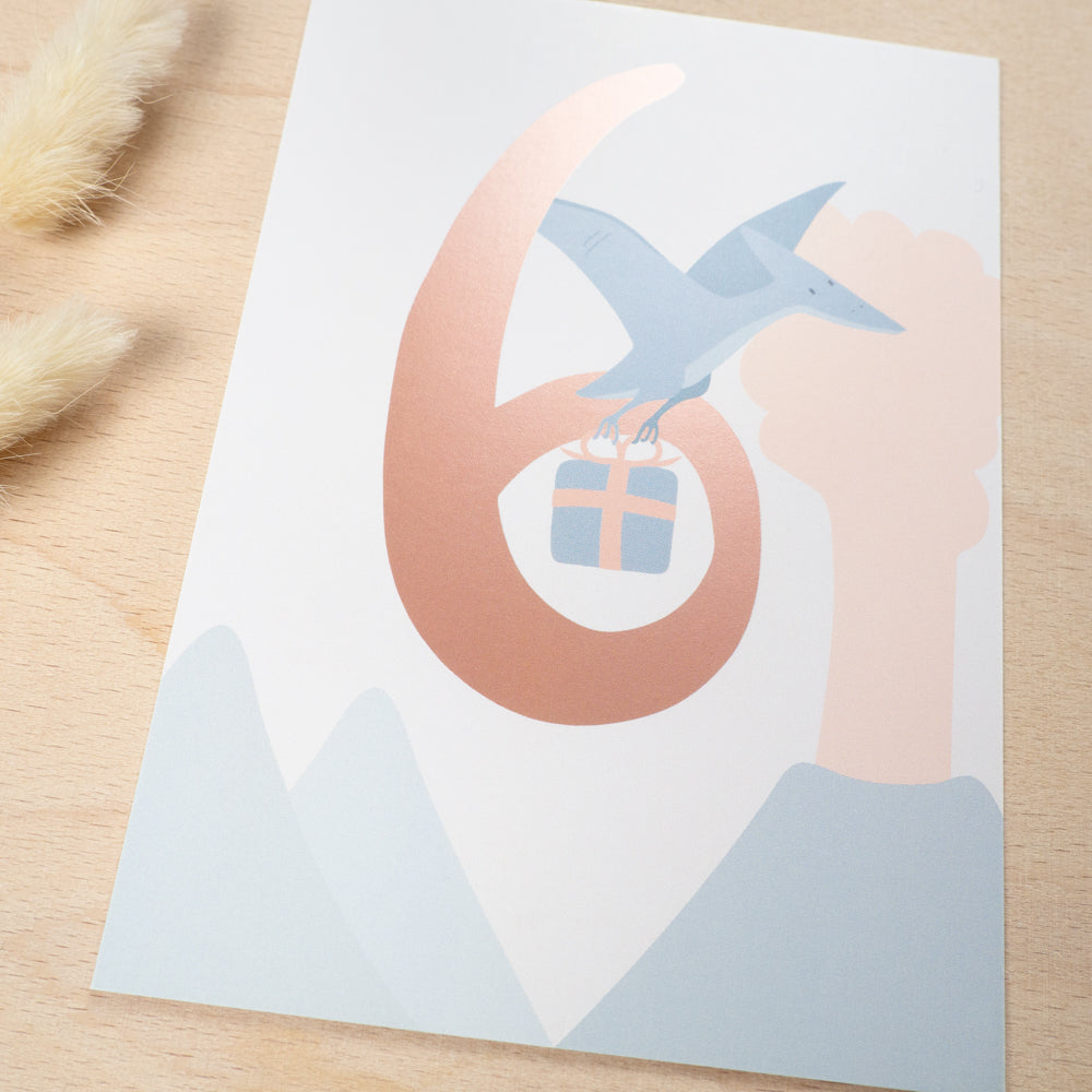 Geburtstag Glückwunschkarte  "6" - Dino