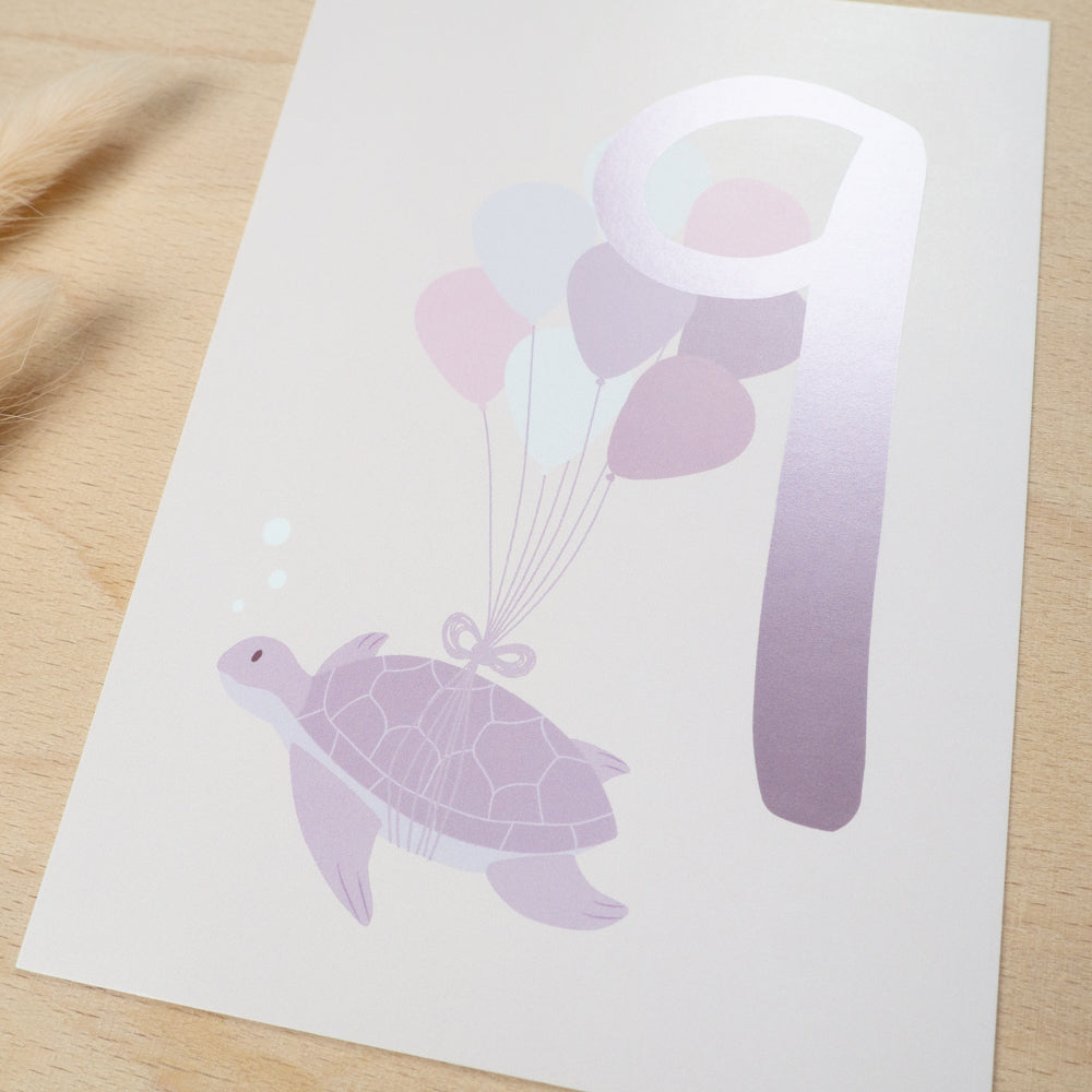 Geburtstag Glückwunschkarte  "9" - Schildkröte