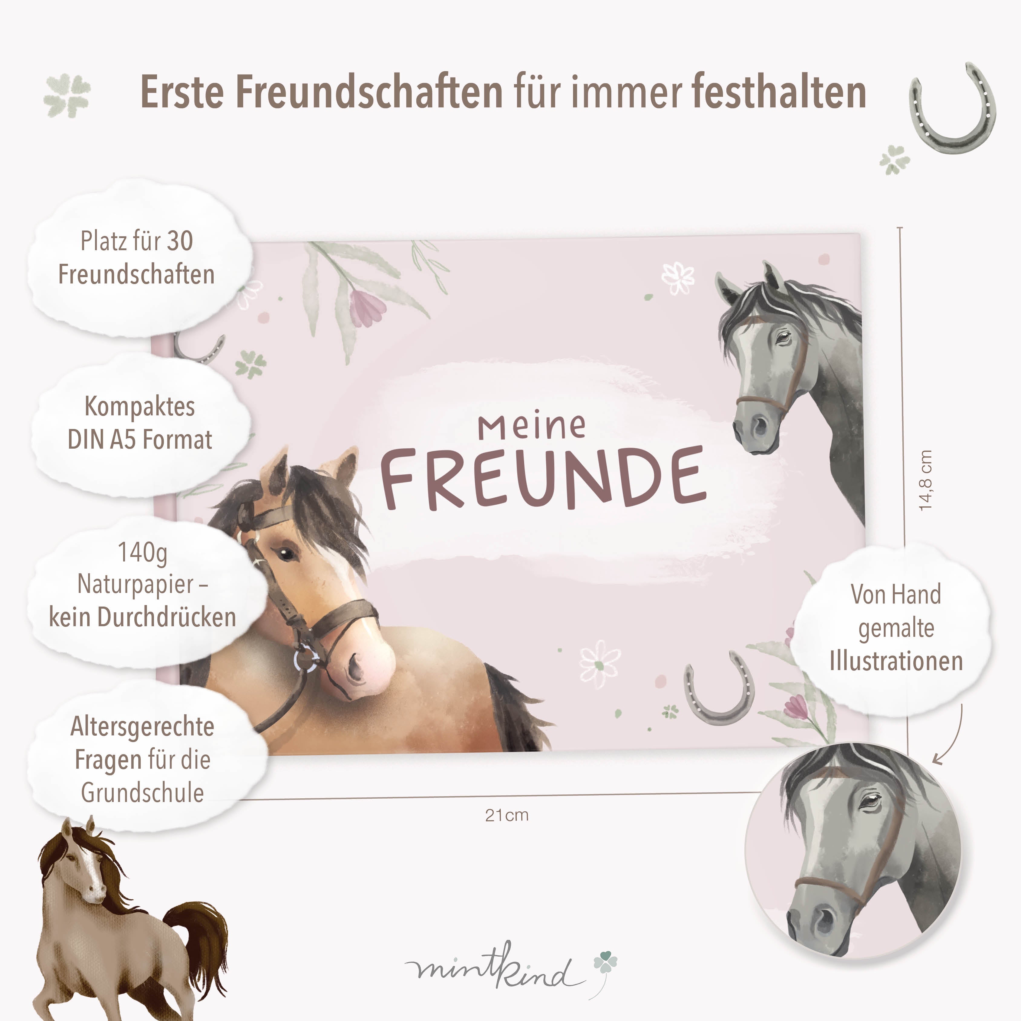 Freundebuch im Pferde-Design Rosa