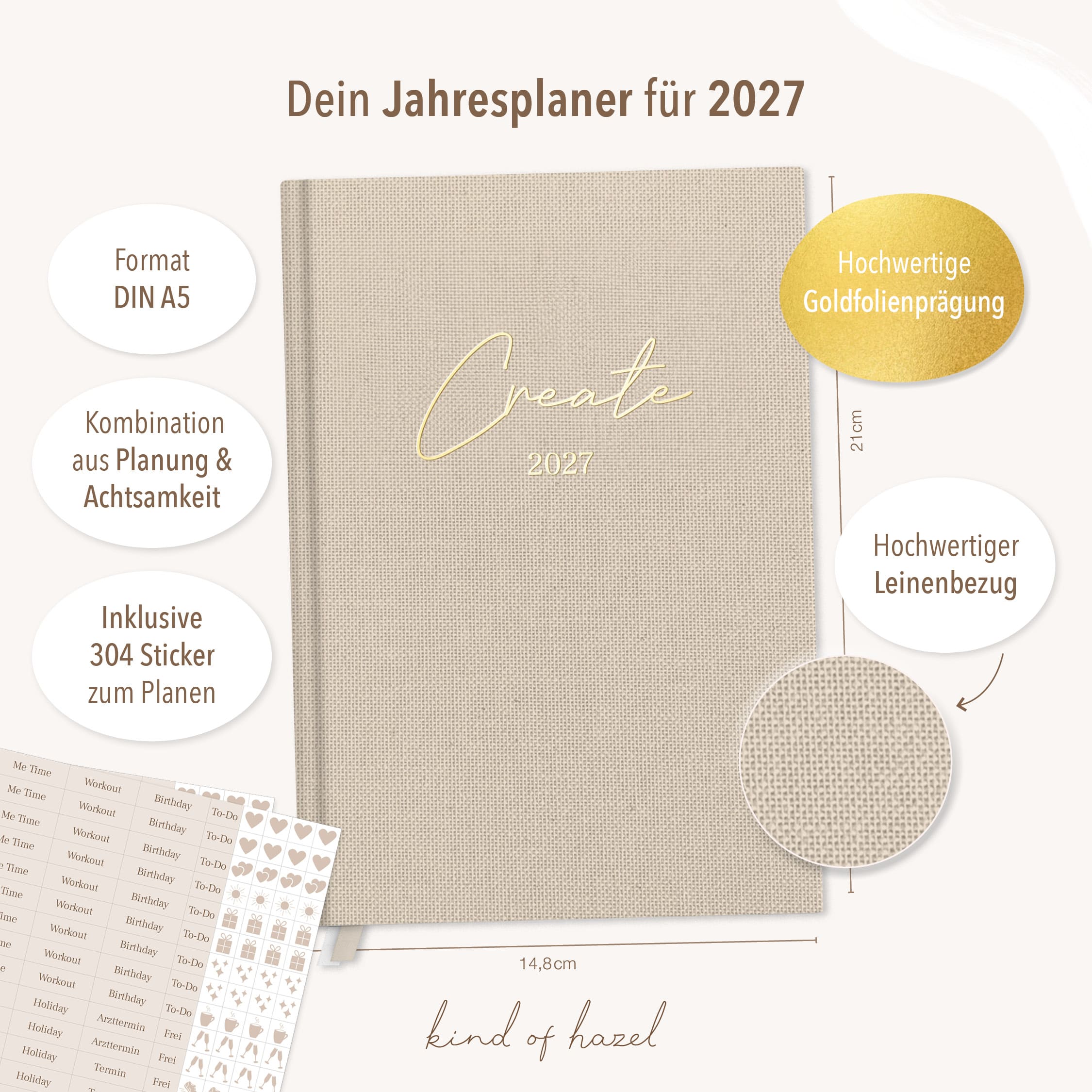 Planer Buchkalender 2027 Linnen Beige