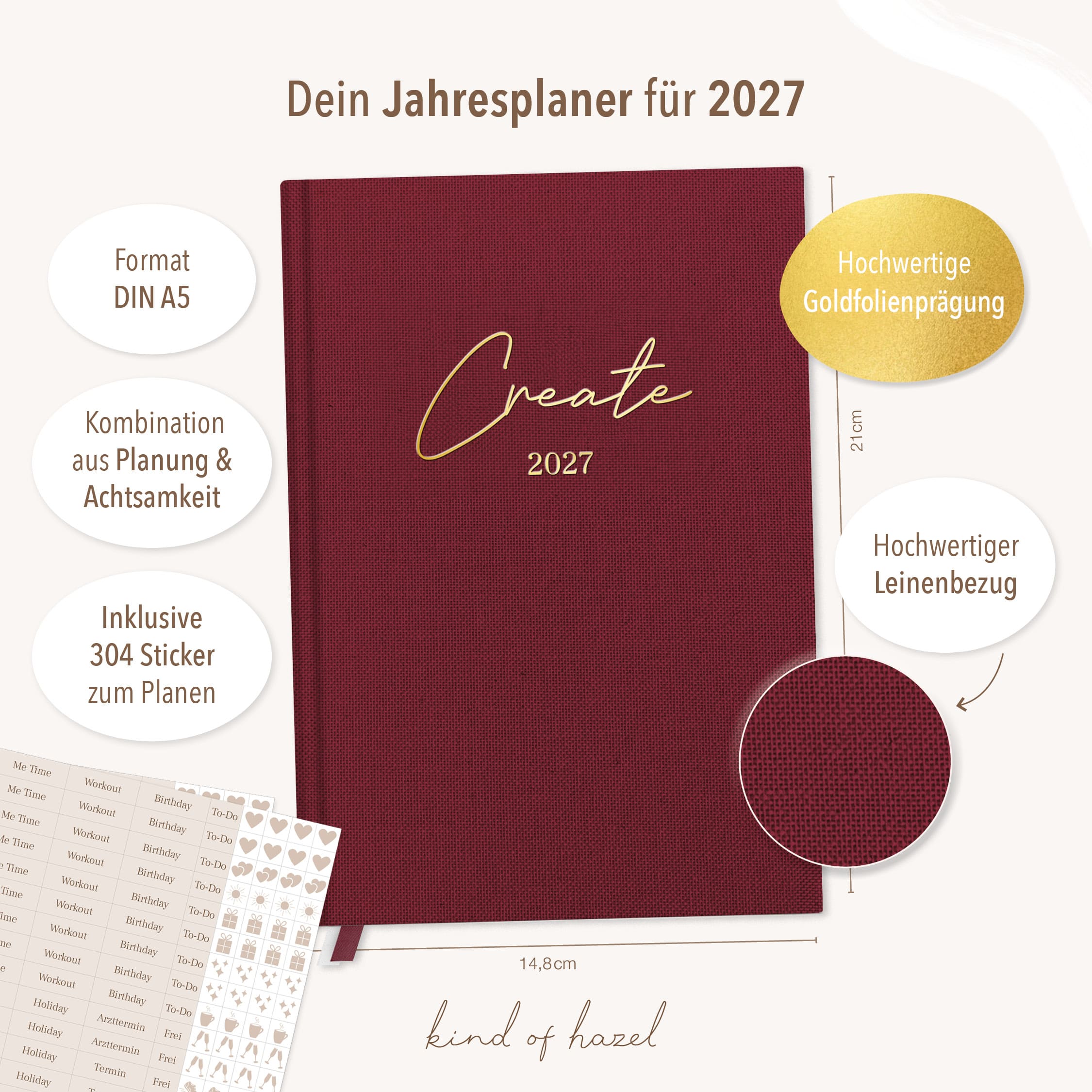 Planer Buchkalender 2027 Bordeaux Red