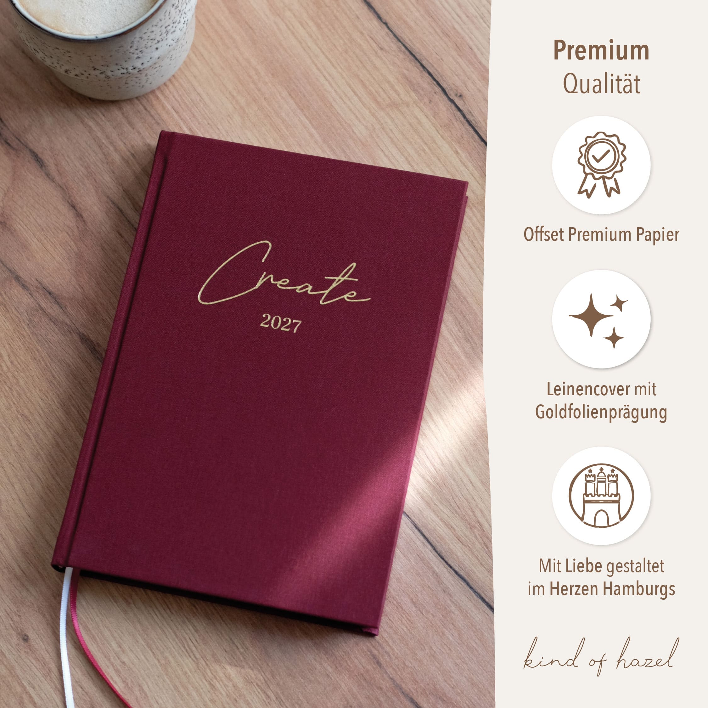 Planer Buchkalender 2027 Bordeaux Red