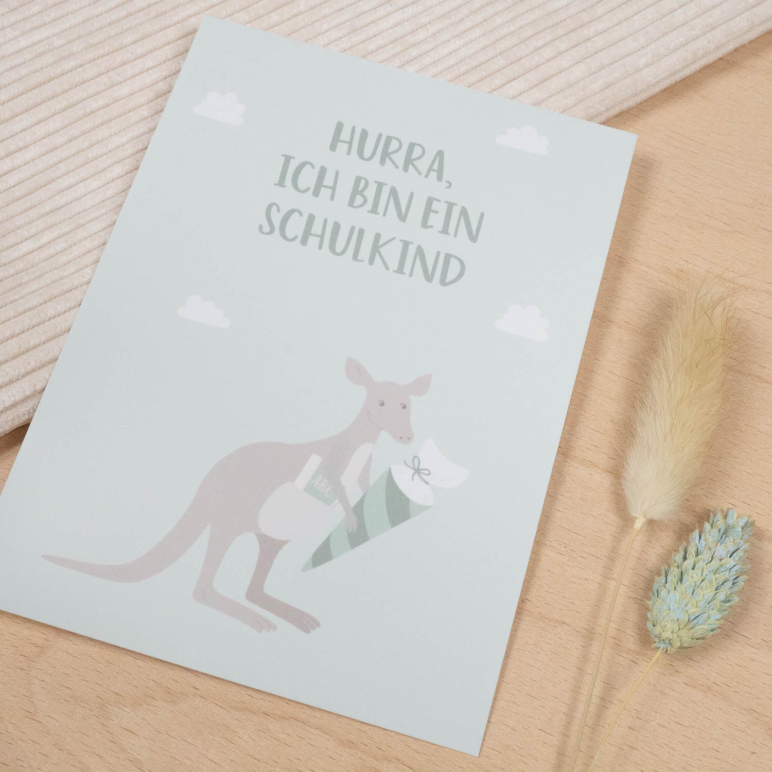 Postkarte "Hurra, ich bin ein Schulkind" Mint