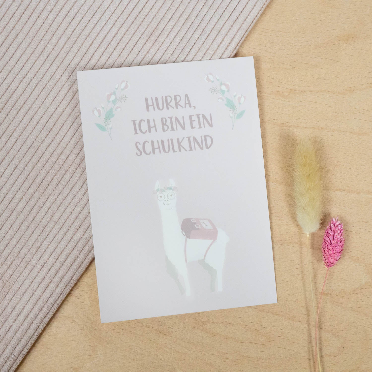 Postkarte "Hurra, ich bin ein Schulkind" Rosa